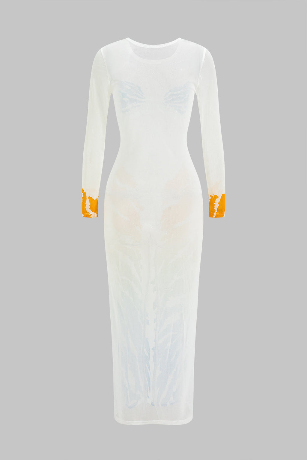 Tiger Print Mesh Sheer Round Neck Midi Dress