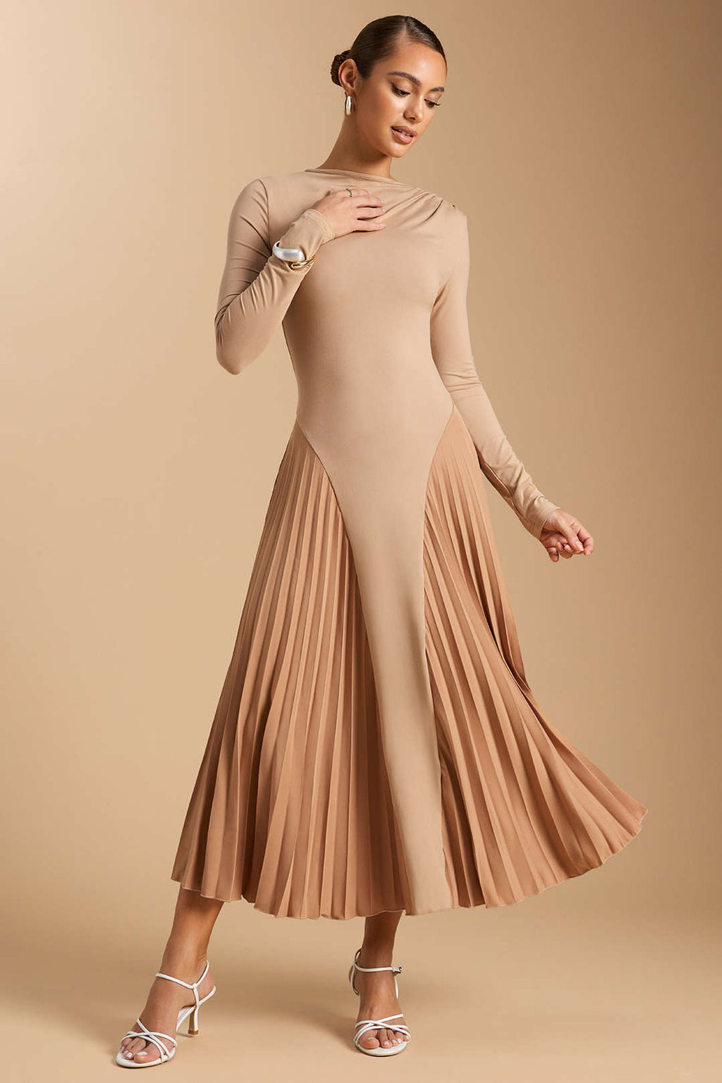 Pleated Long Sleeve Maxi Dress