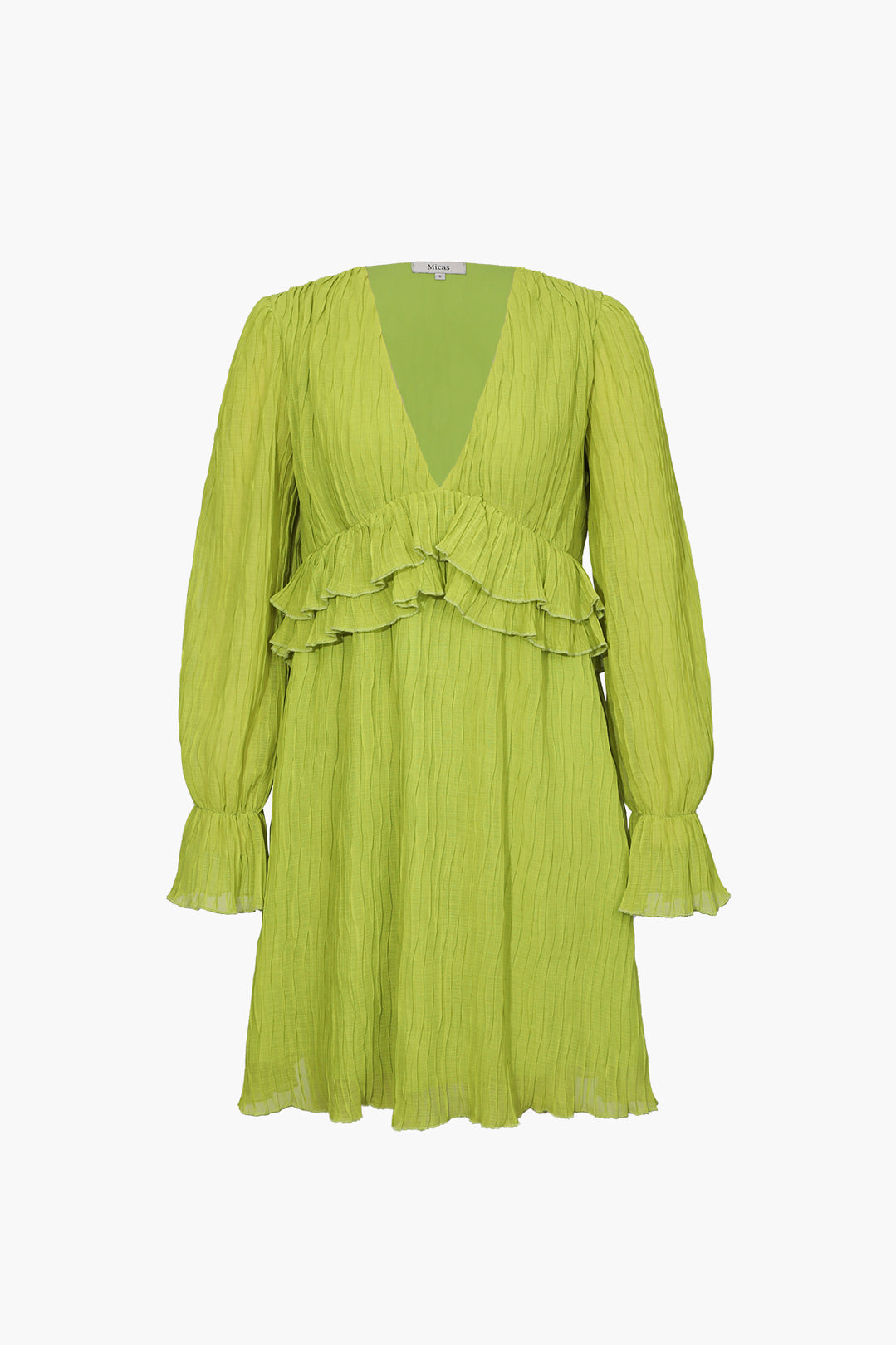 שמלת מיני עם צווארון V ופירוט קפלים 