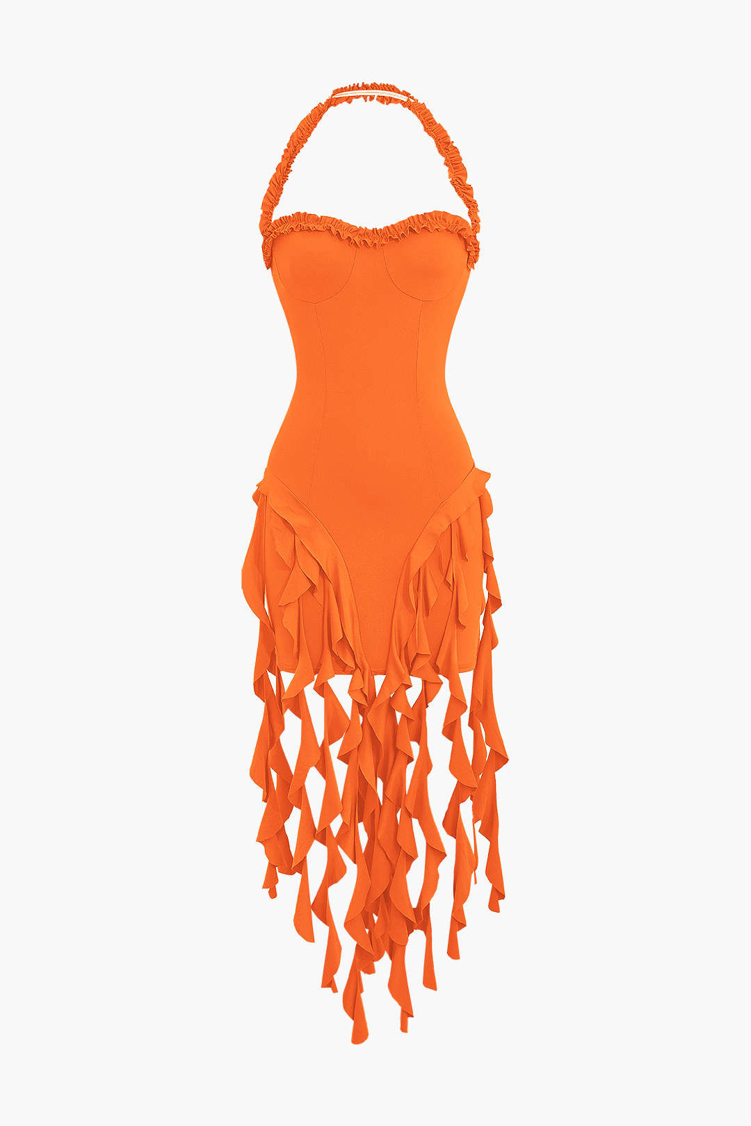 Vestido Mini Halter Bustier Con Flecos Espalda Abierta