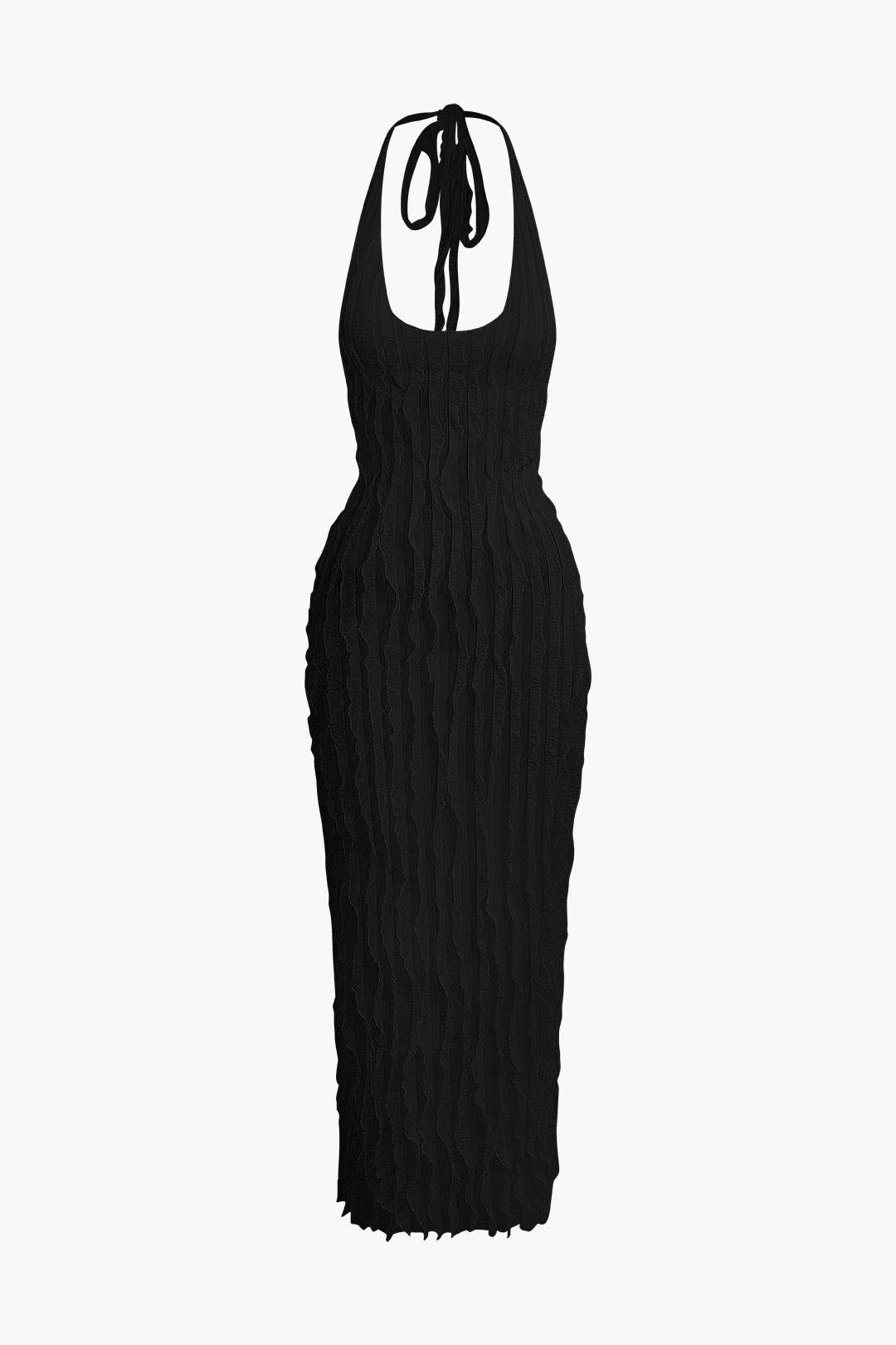 Vestido Maxi Halter Transparente Texturizado Con Volantes