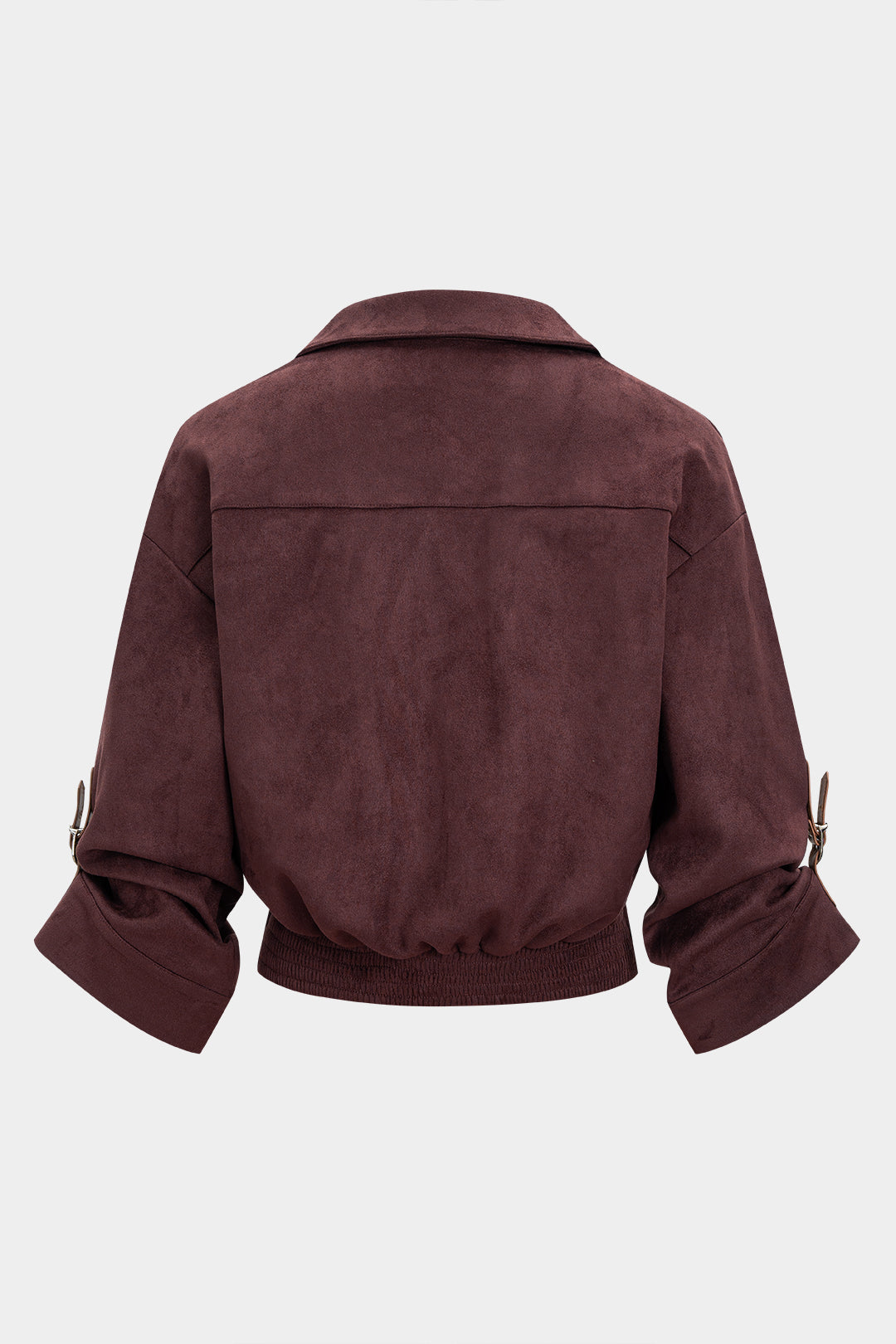 Suede Button Ruched V-Neck Long-Sleeve Shirt