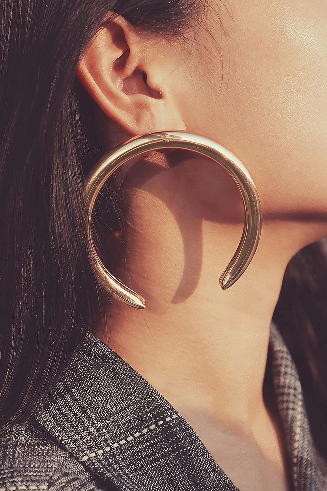 Aretes Geométricos Mitad Circunferencia Metálica Para Mujer