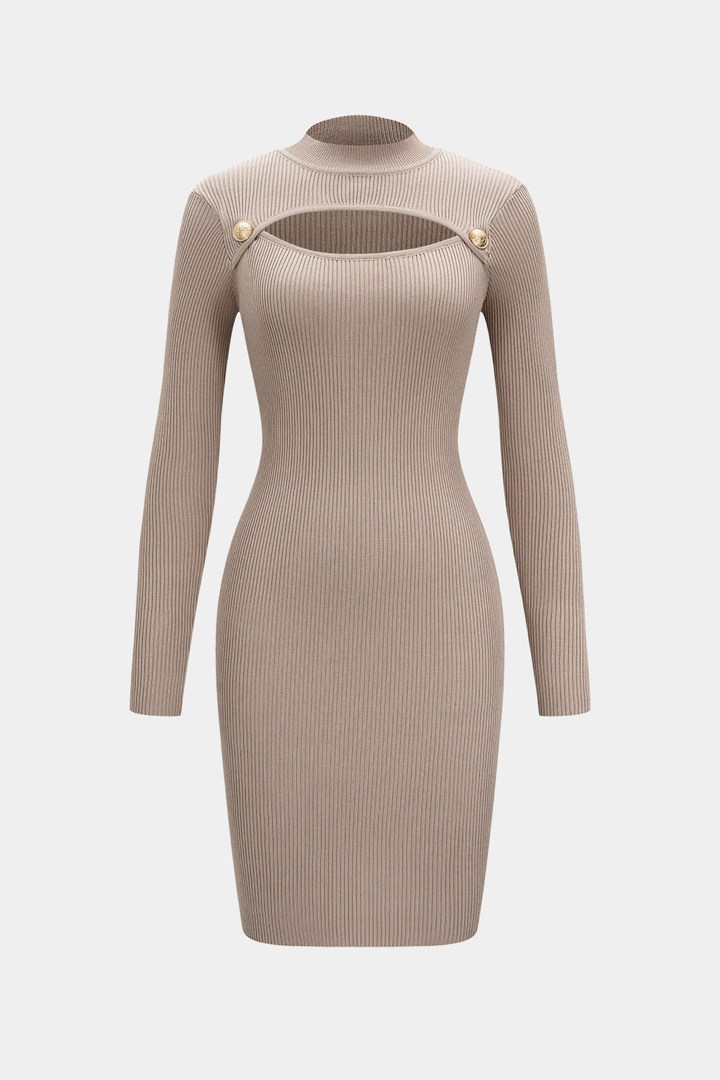 שמלה ארוכה עם שרוולים ארוכים וגזרות בגזרה צמודה עם כפתורים מטאליים 