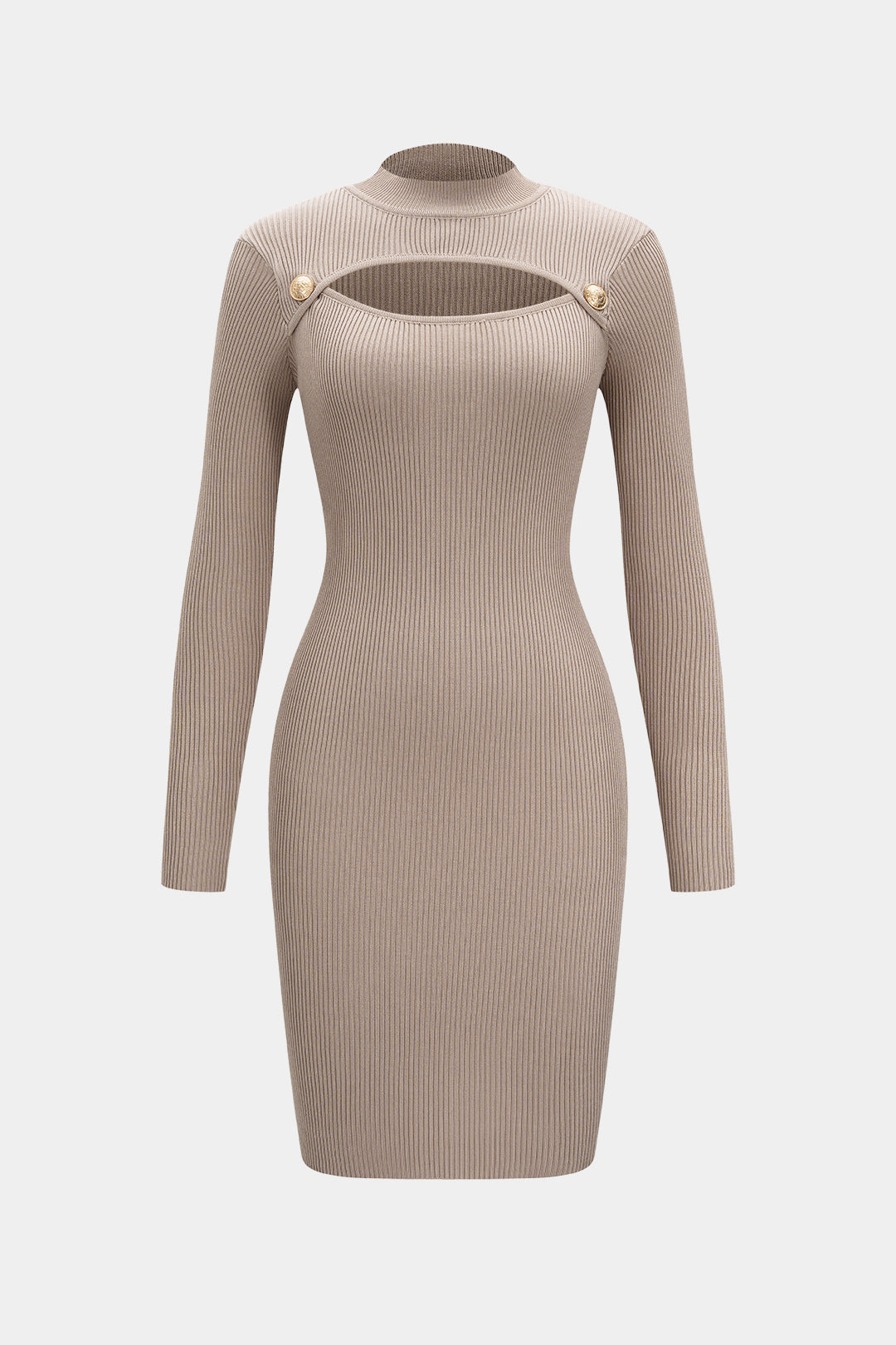 שמלה ארוכה עם שרוולים ארוכים וגזרות בגזרה צמודה עם כפתורים מטאליים 