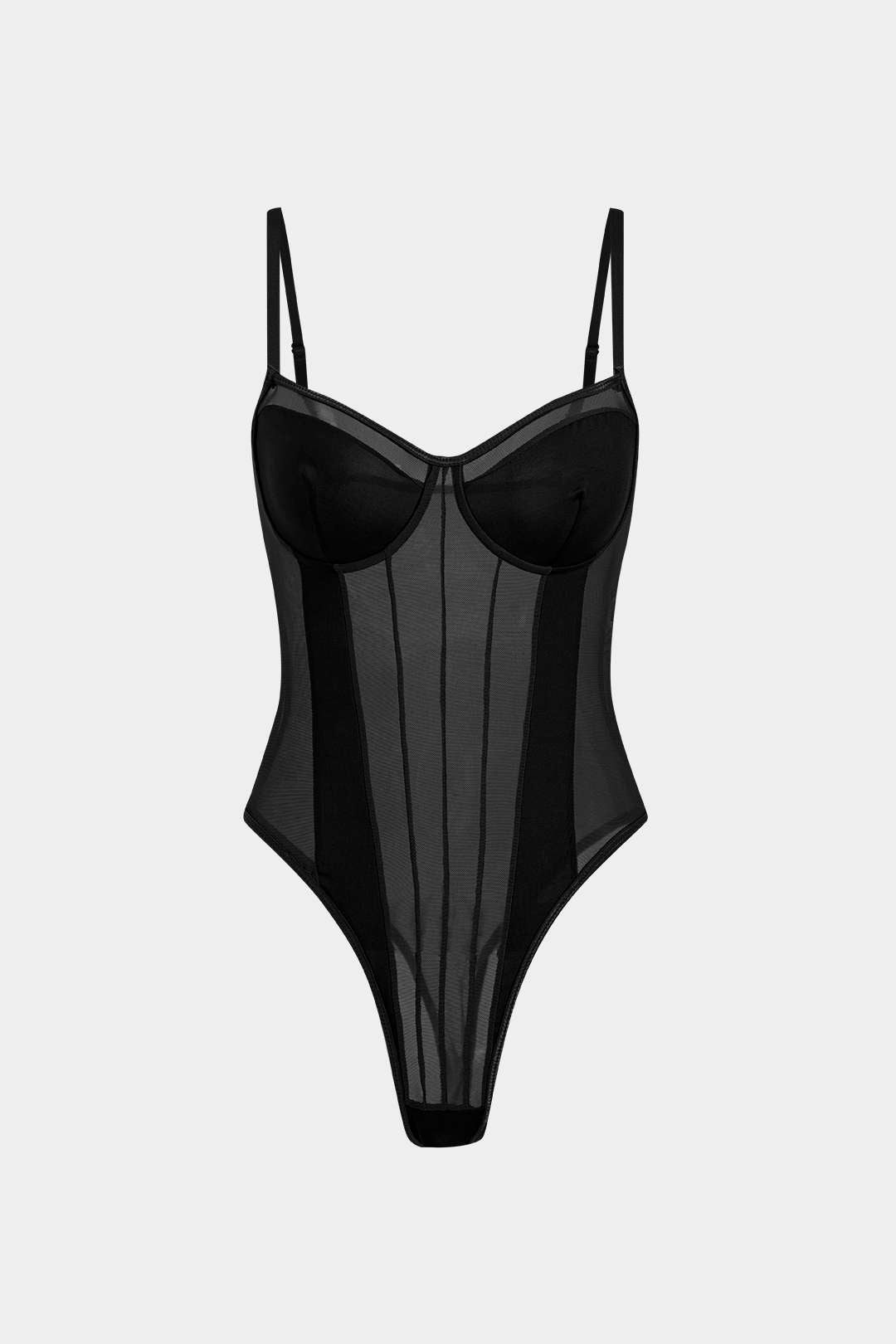 Corsé Bodysuit de Malla Sin Espalda con Escote Barco