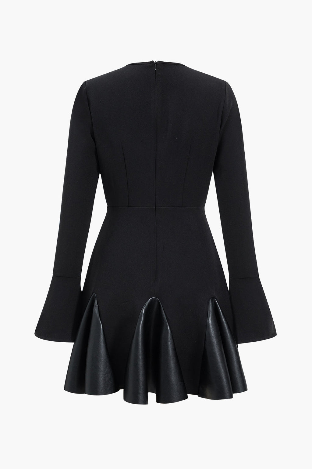 שמלת מיני עם שרוולים ארוכים וצווארון עגול דמוי עור 