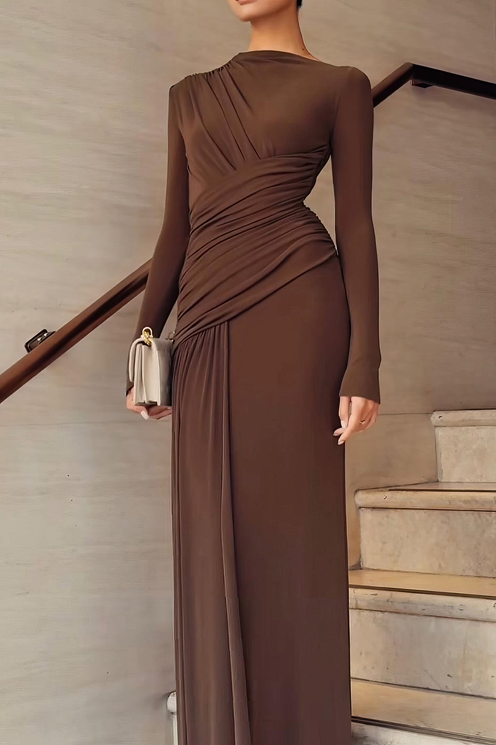 Ruched Long Sleeve Maxi Dress
