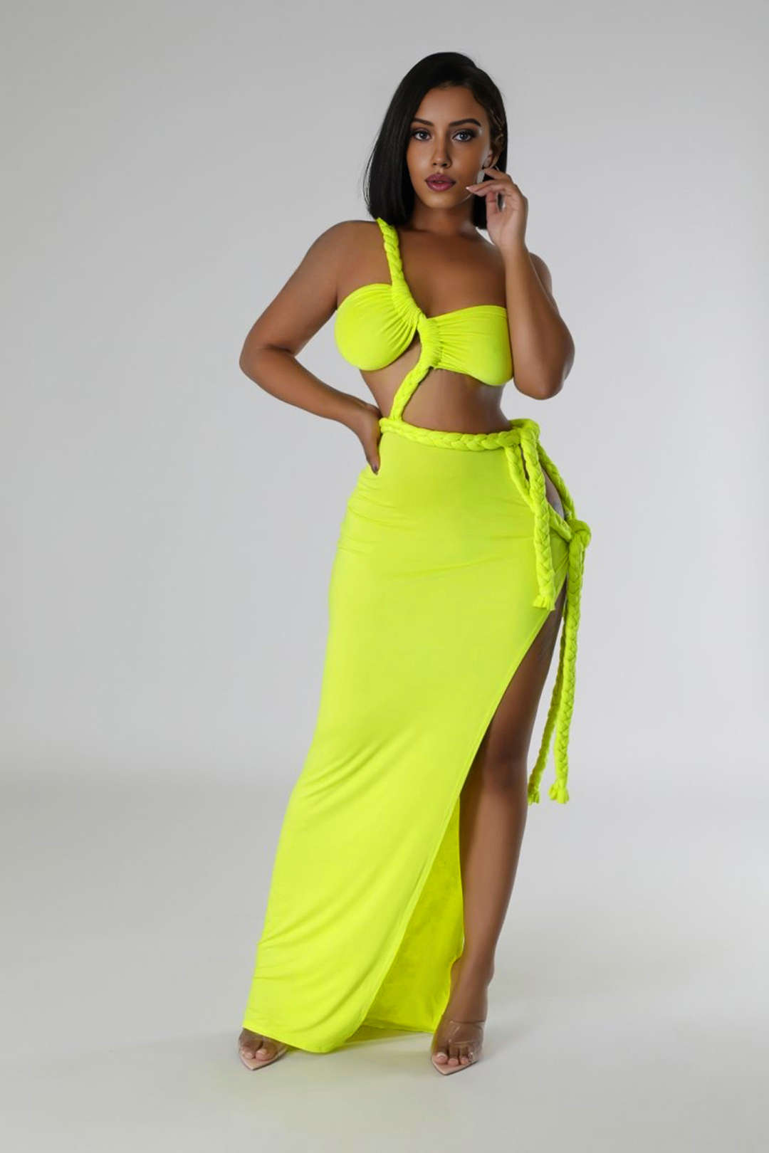 Vestido Maxi Arrugado Con Nudo Y Abertura Lateral