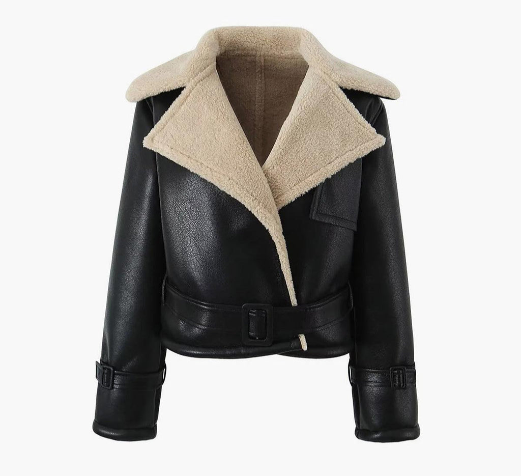 Chaqueta Slint Exterior Negro Brillante con Forro Crema