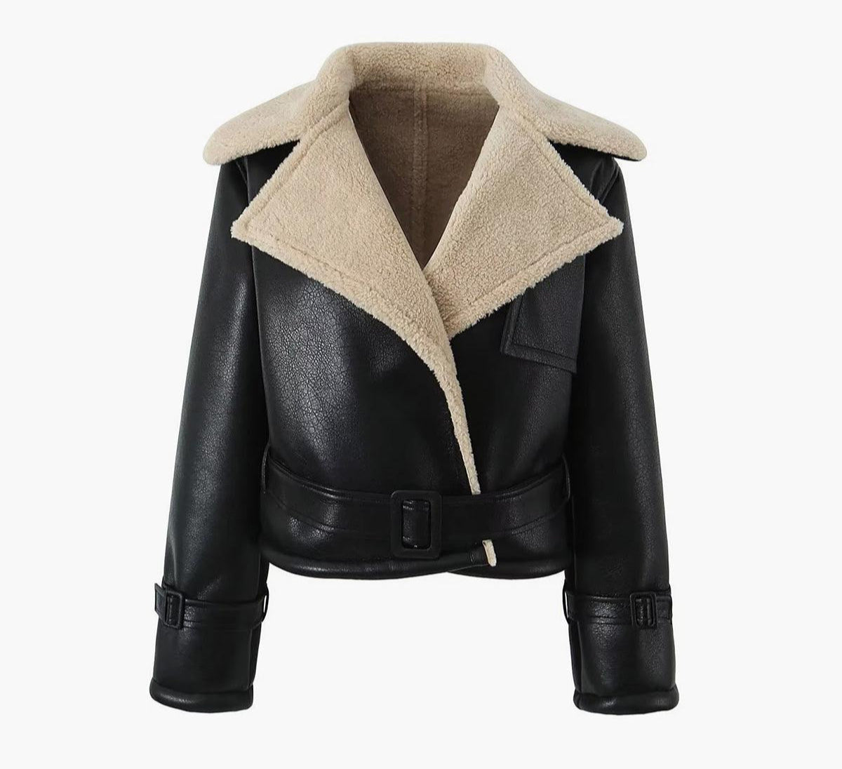 Chaqueta Slint Exterior Negro Brillante con Forro Crema