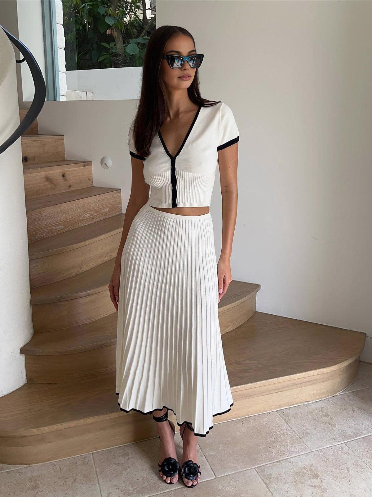 Conjunto Dos Piezas Tejido Blanco Y Negro Detalles Premium