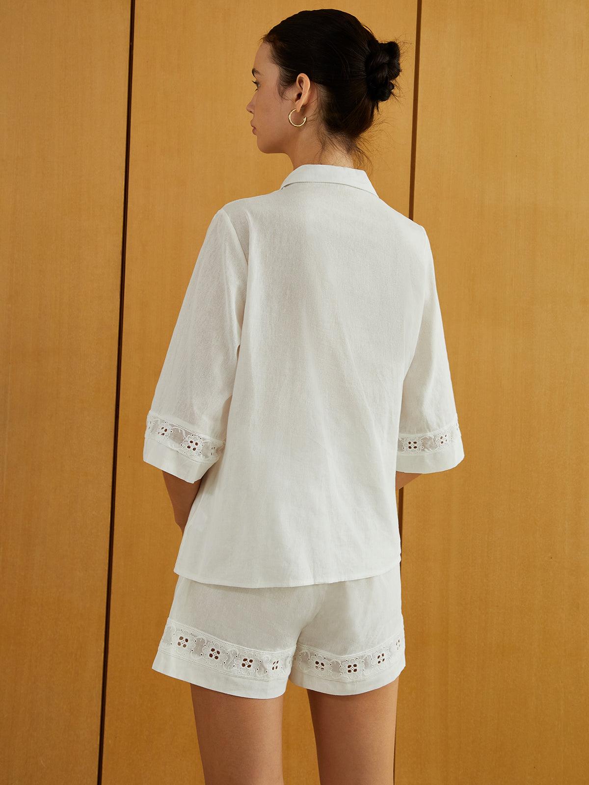 Conjunto Blusa Manga Media Atada Y Pantalón Corto Tejido
