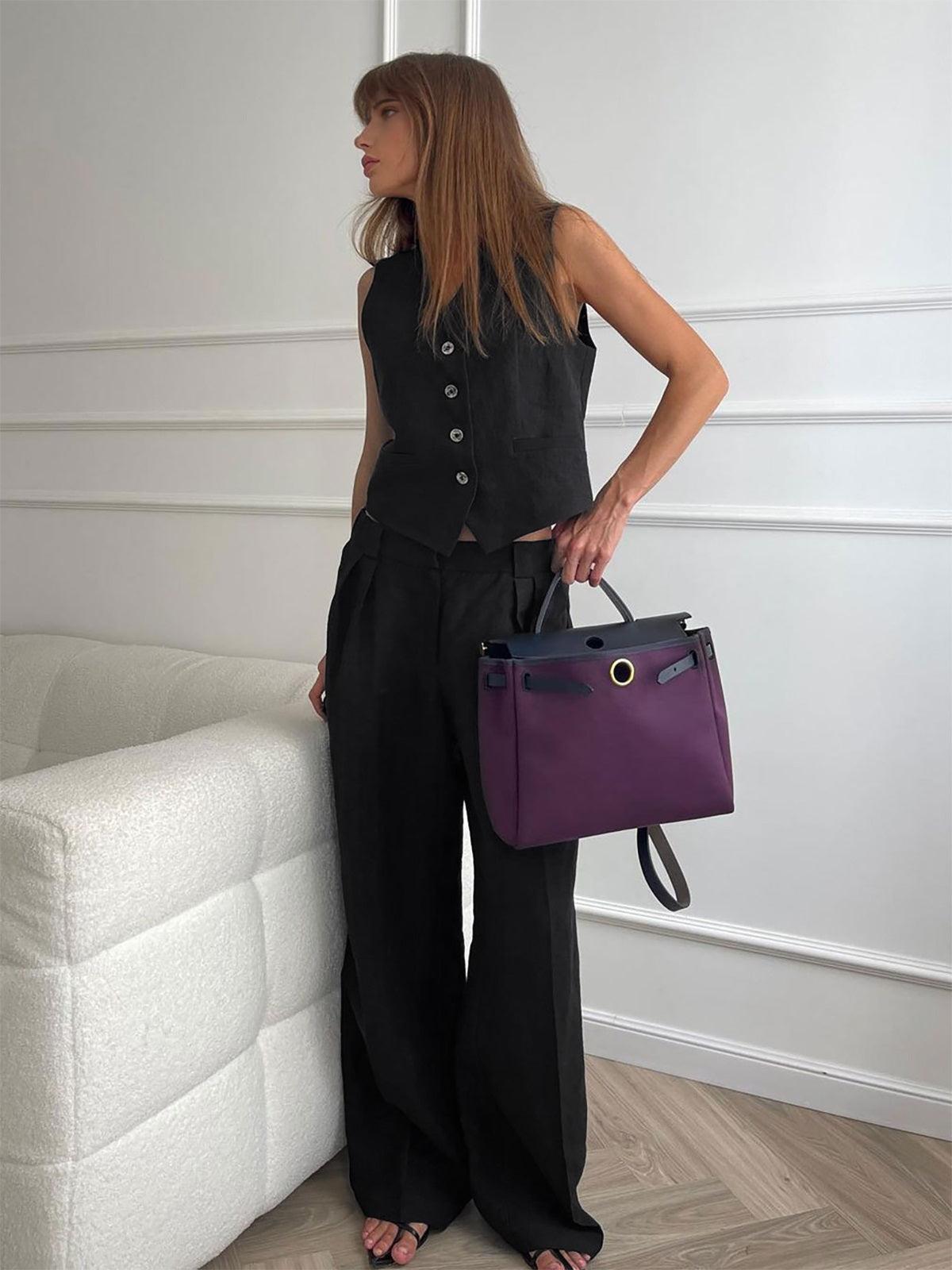 Conjunto Chaleco y Pantalón de Lino Naranja Silueta Moderna