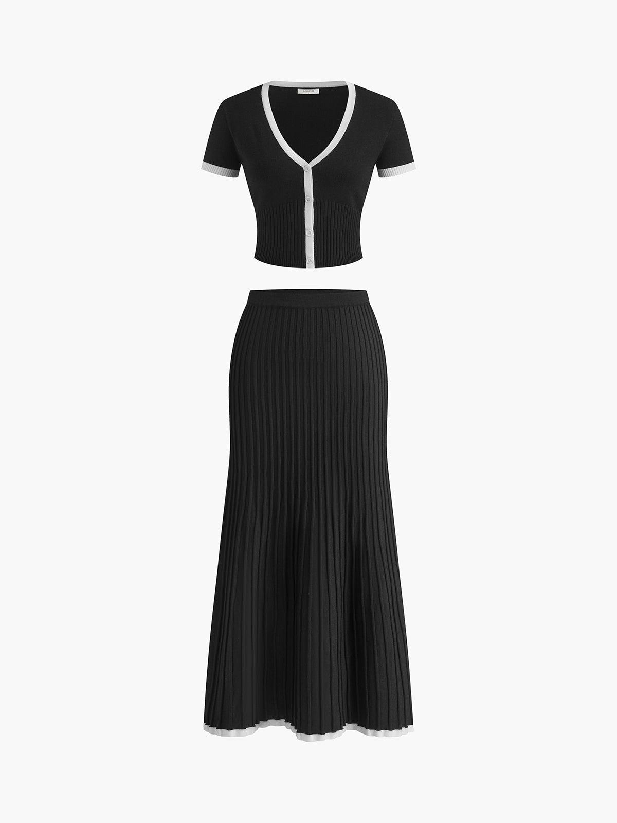 Conjunto Dos Piezas Tejido Blanco Y Negro Detalles Premium