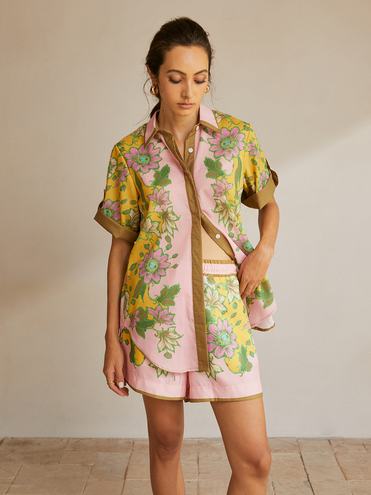 Conjunto Falda Y Short Estampado Con Ribete Contraste Mujer