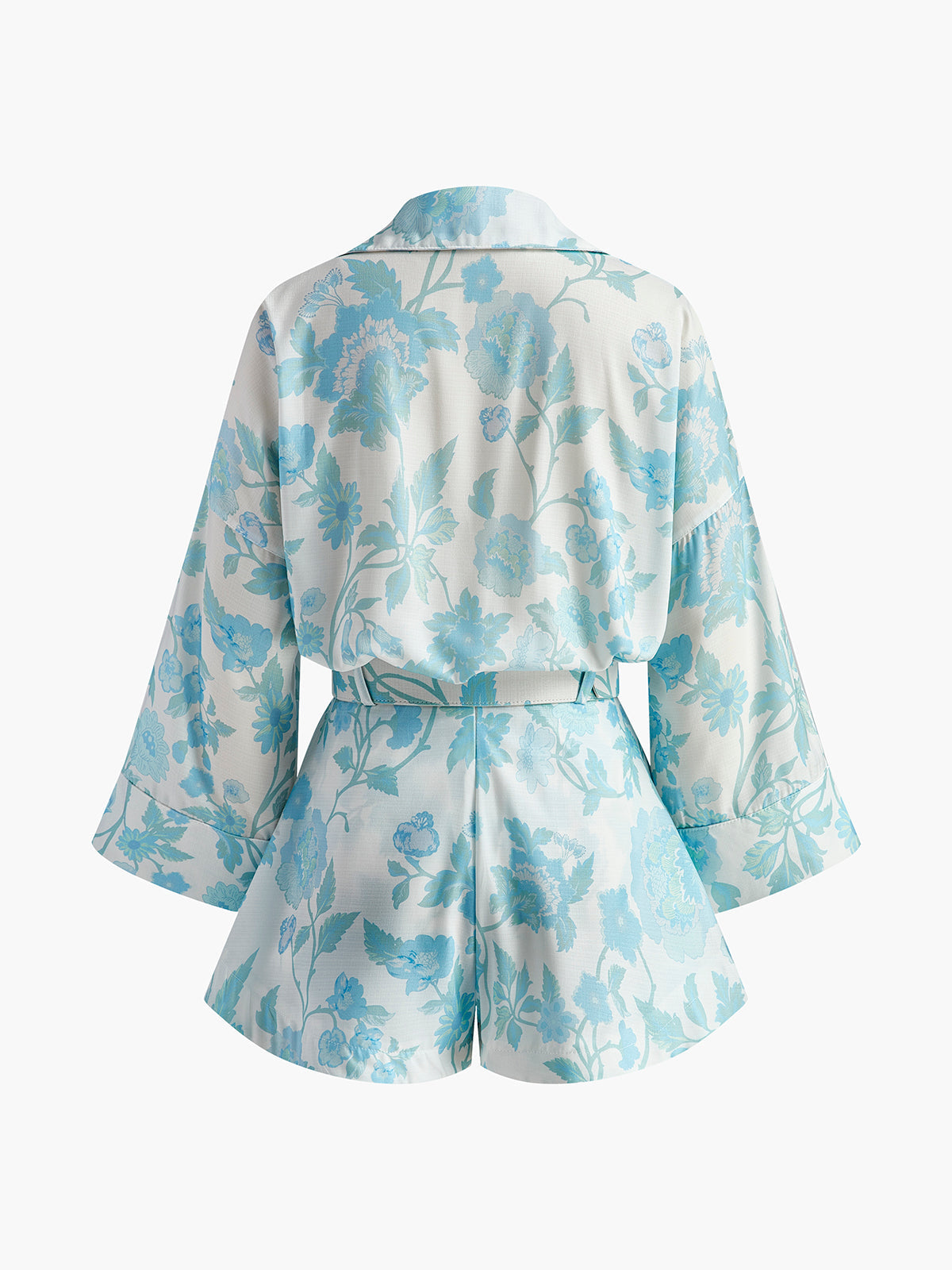 Conjunto Floral Con Cinturón de Shorts y Blusa con Cuello