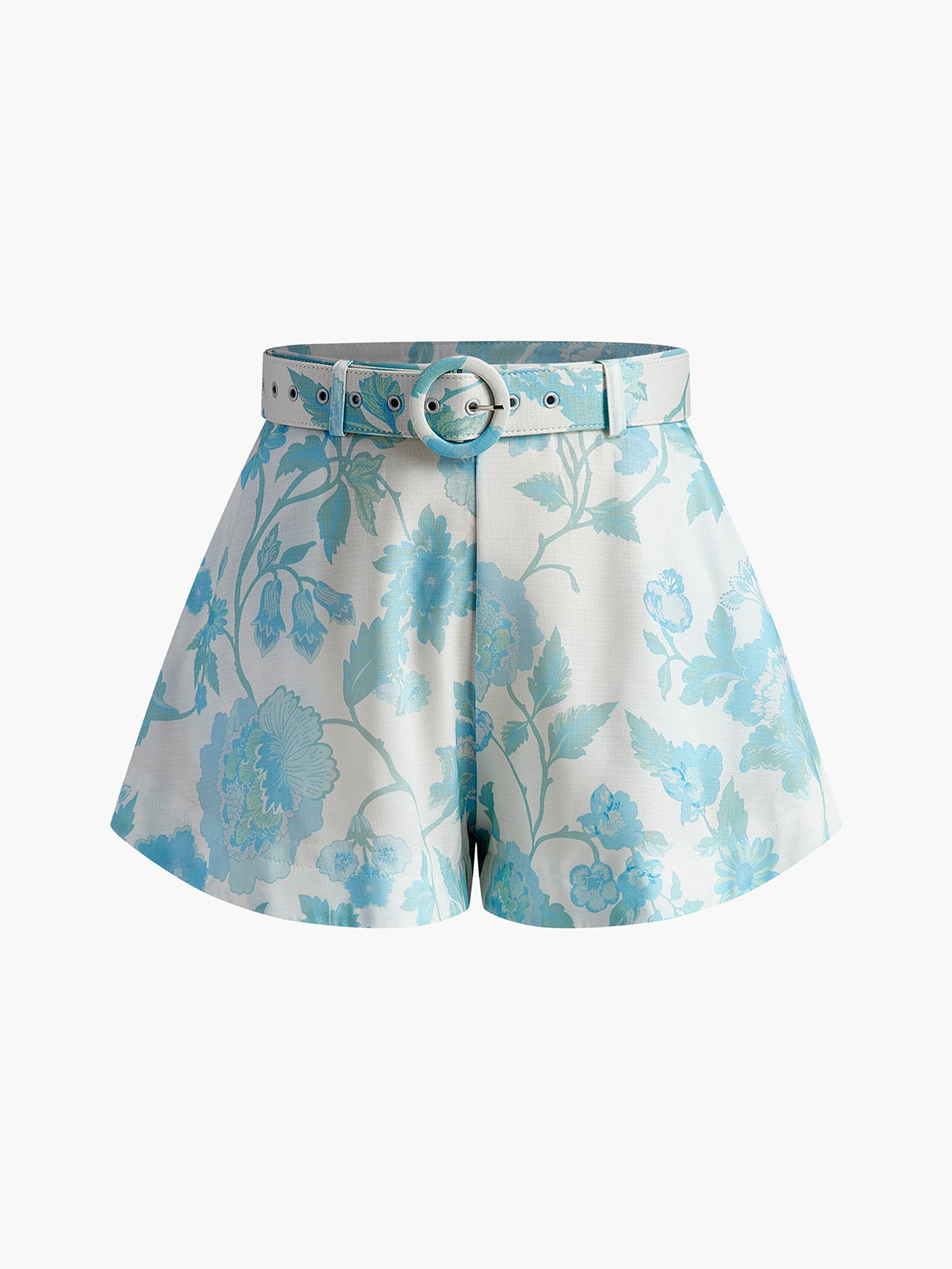 Conjunto Floral Con Cinturón de Shorts y Blusa con Cuello