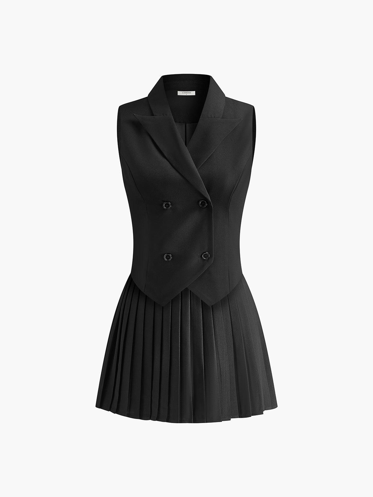 Conjunto Mujer Falda Plisada Mini Y Chaleco Casual Moda