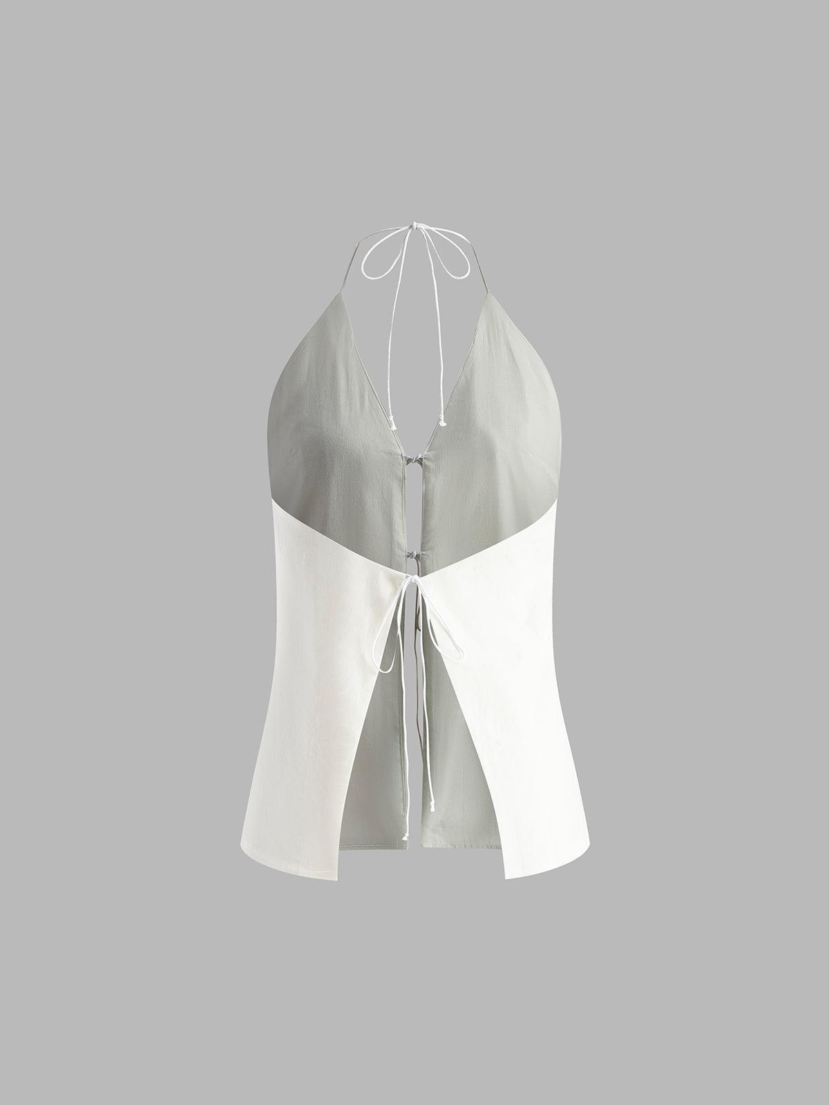 Conjunto de Shorts Blancos con Cuello Halter y Lazo