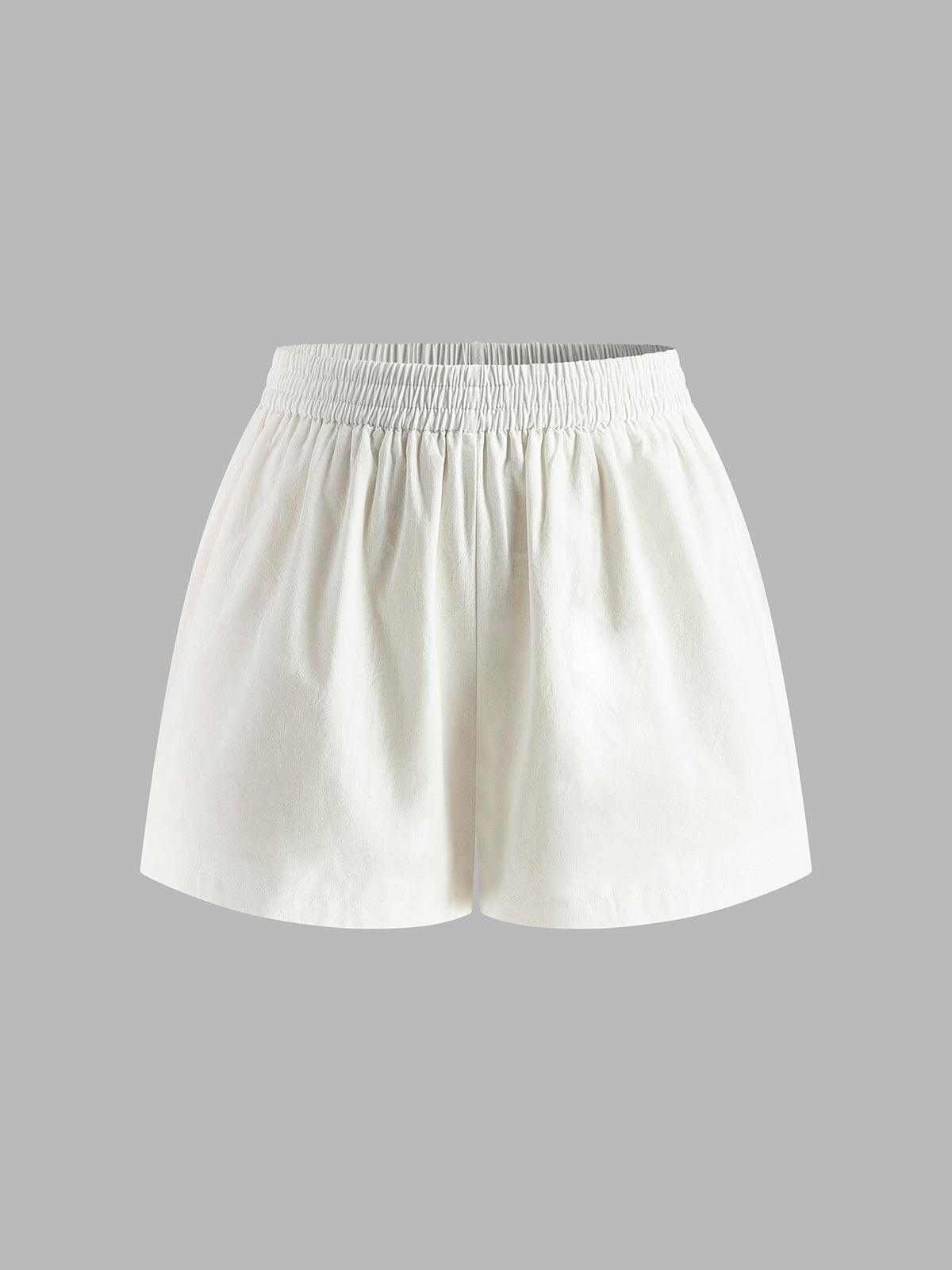 Conjunto de Shorts Blancos con Cuello Halter y Lazo