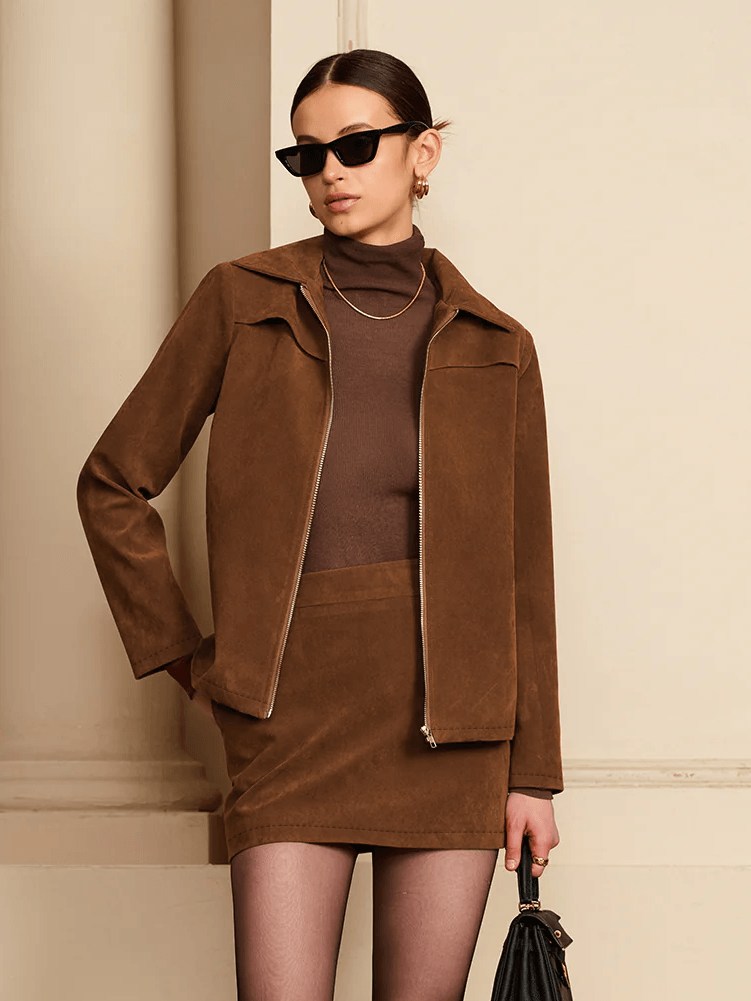 Conjunto Chaqueta Y Falda De Terciopelo Elegante Para Ciudad