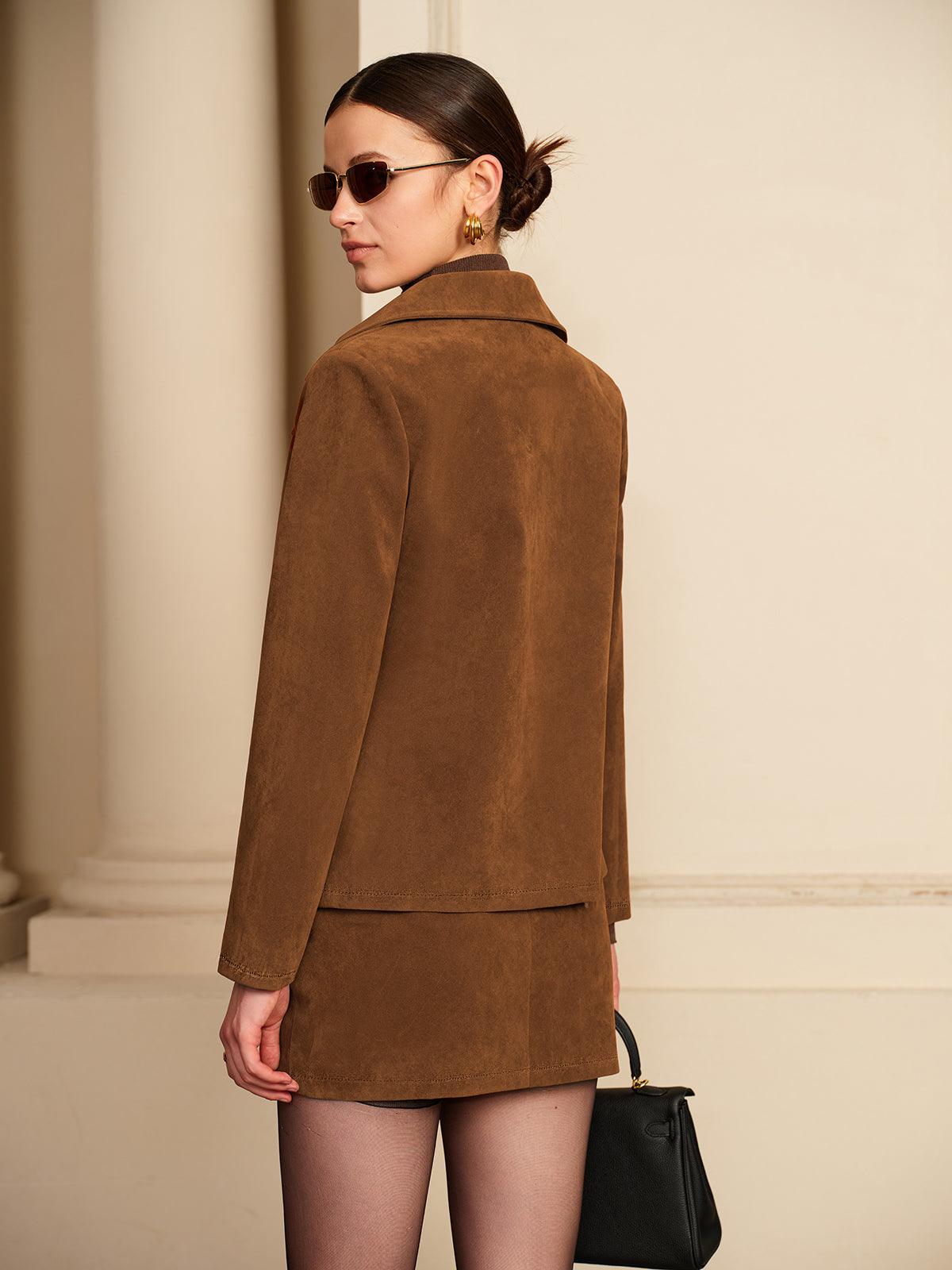 Conjunto Chaqueta Y Falda De Terciopelo Elegante Para Ciudad