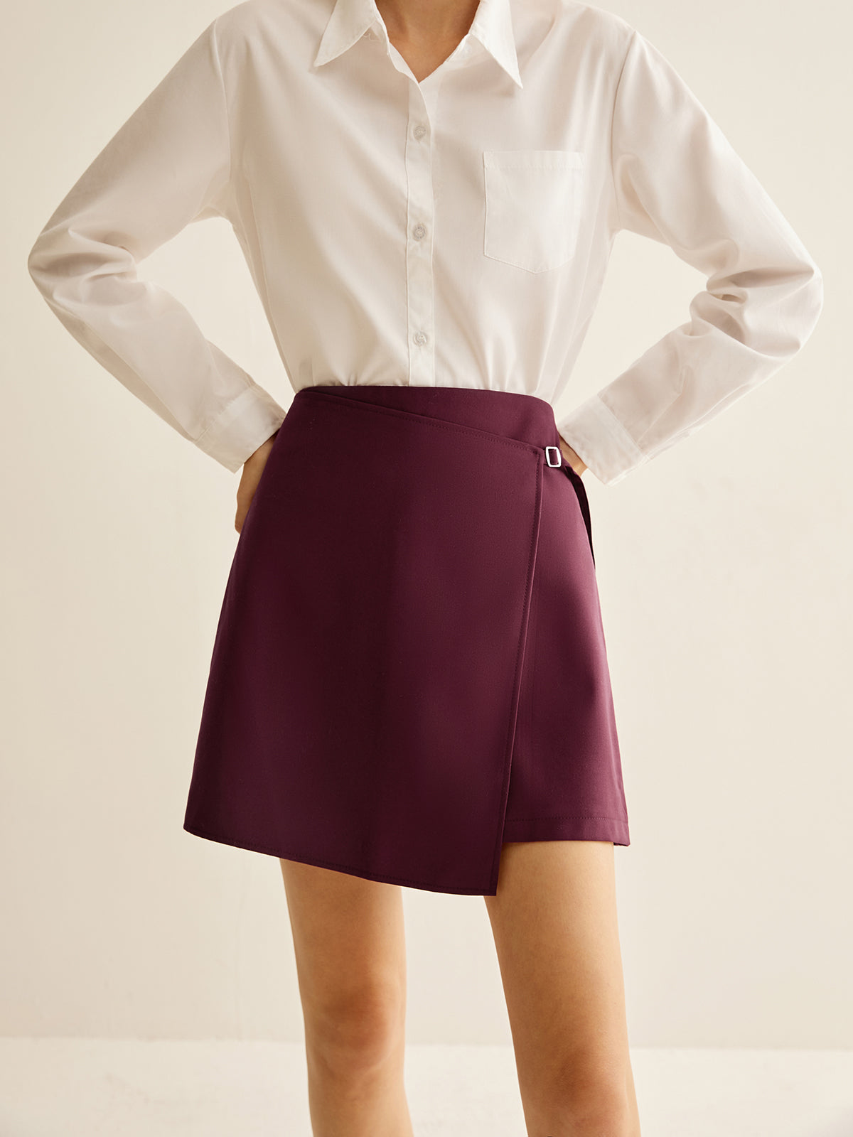Falda Mini Envuelta Burdeos para Mujer Oficina Casual
