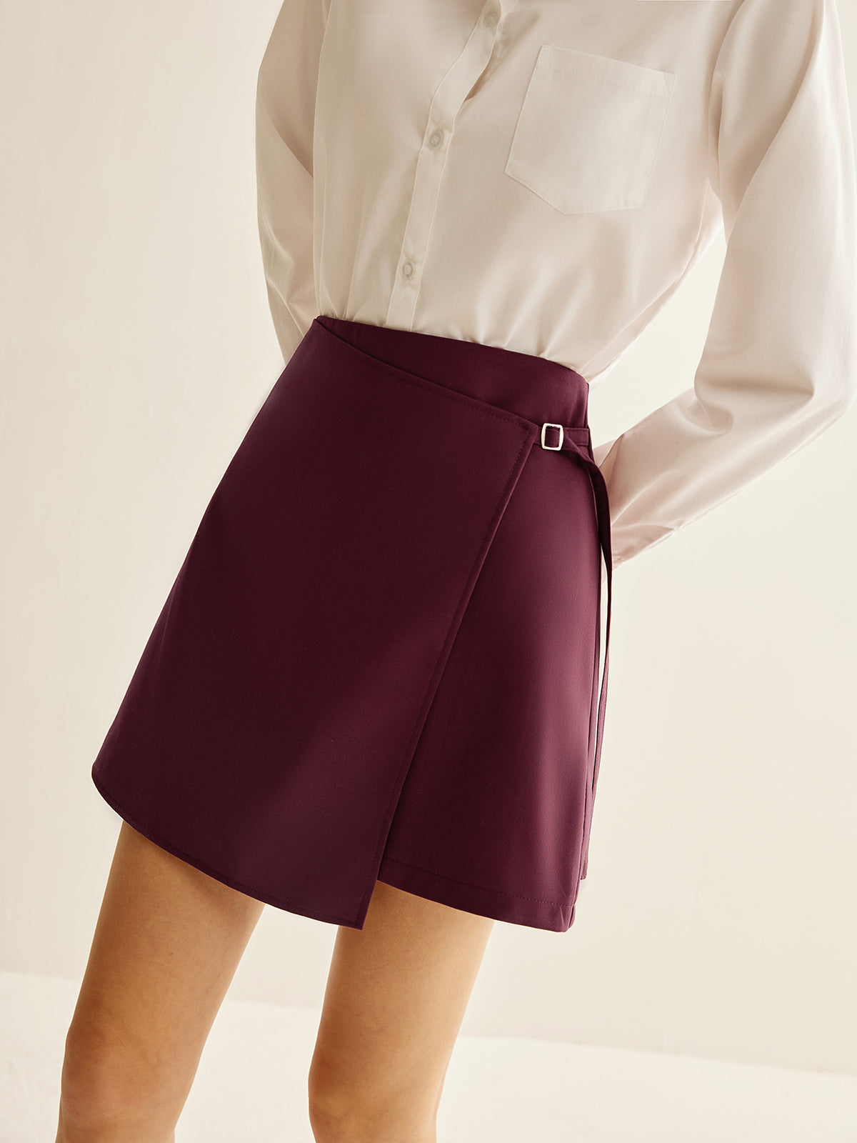 Falda Mini Envuelta Burdeos para Mujer Oficina Casual