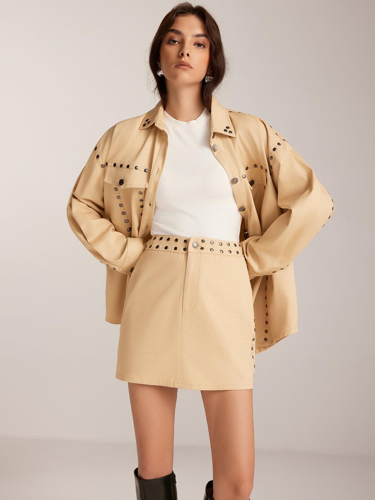 Conjunto Chaqueta Y Falda Tachuelas Elegantes Modernas