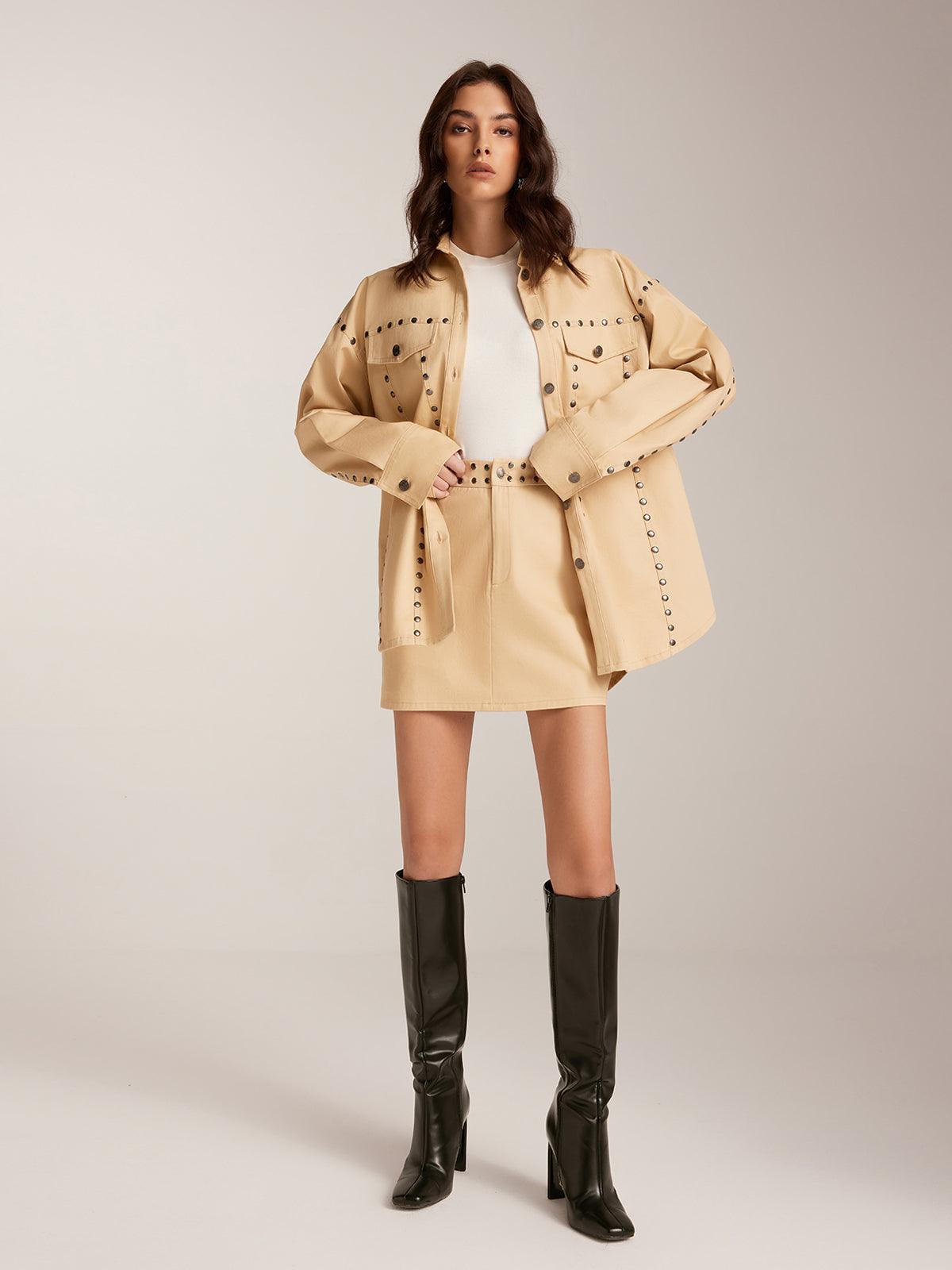 Conjunto Chaqueta Y Falda Tachuelas Elegantes Modernas