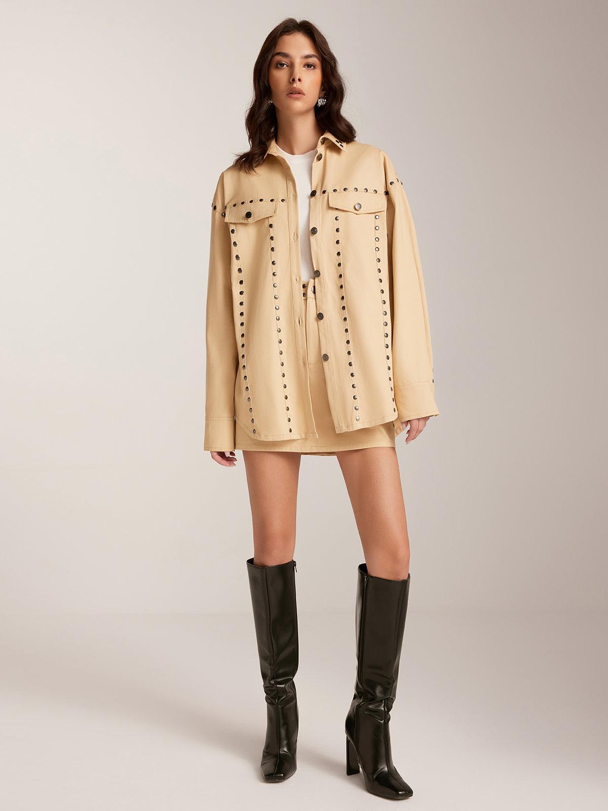 Conjunto Chaqueta Y Falda Tachuelas Elegantes Modernas
