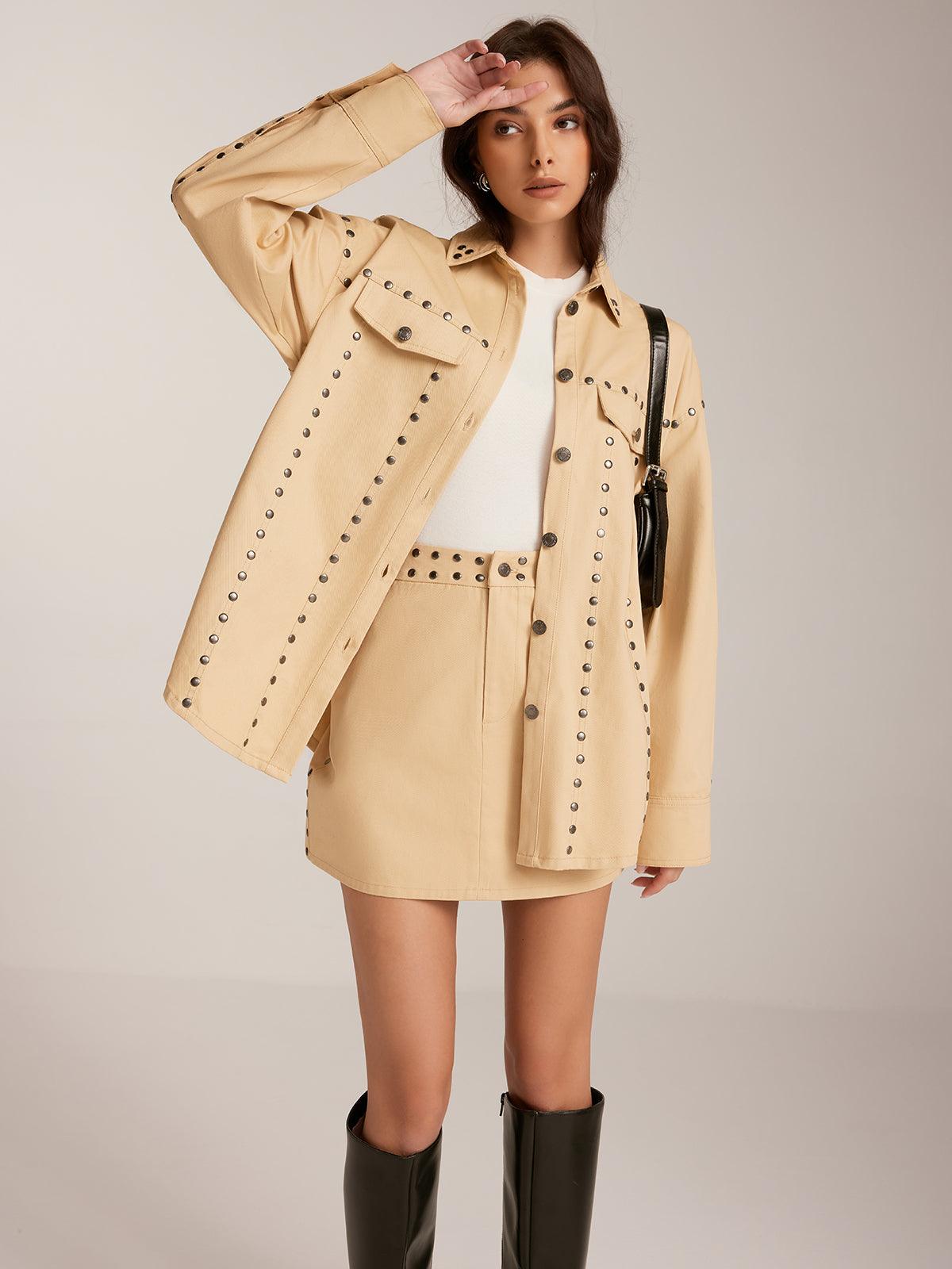 Conjunto Chaqueta Y Falda Tachuelas Elegantes Modernas
