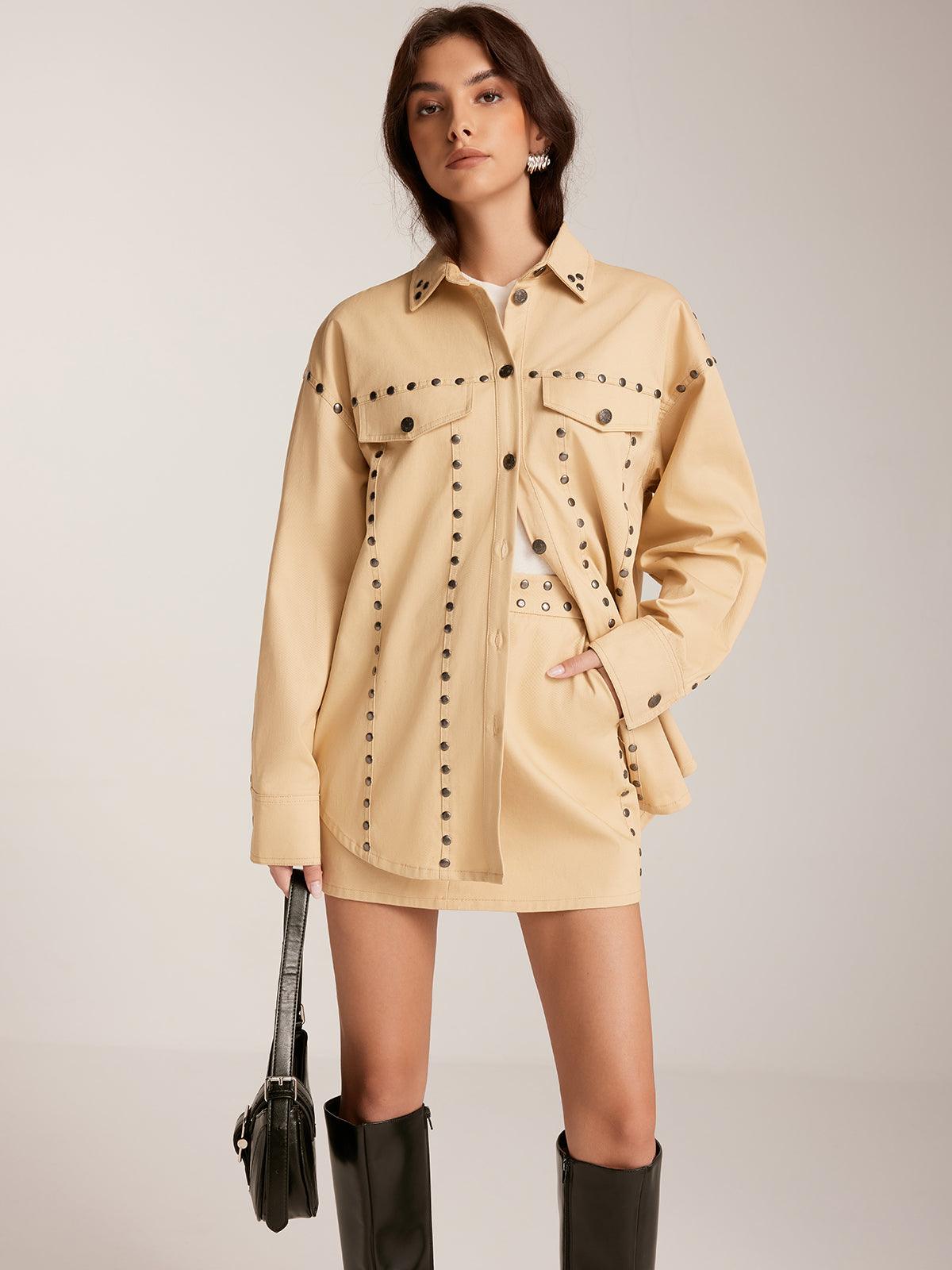 Conjunto Chaqueta Y Falda Tachuelas Elegantes Modernas