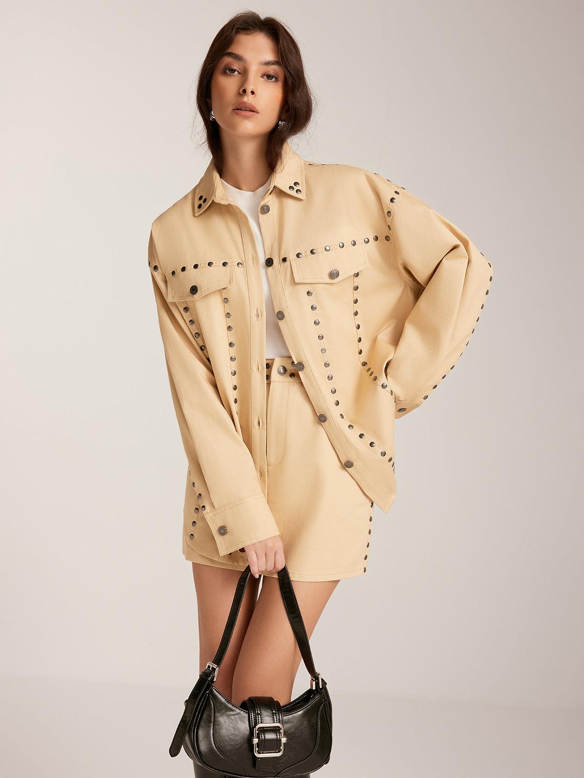 Conjunto Chaqueta Y Falda Tachuelas Elegantes Modernas