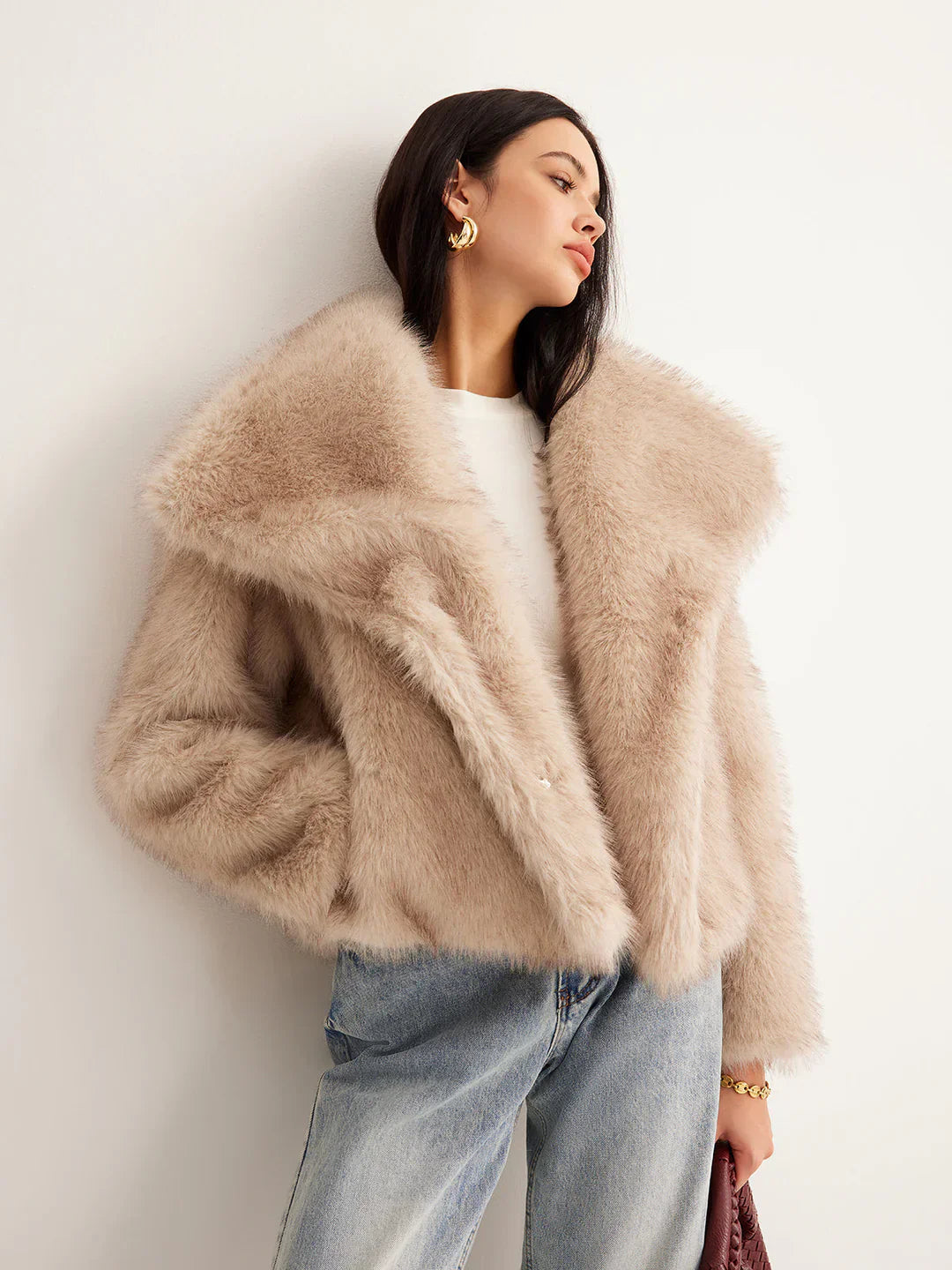 Chaqueta de Piel Oversized Lujo Elegante Bornz Silueta