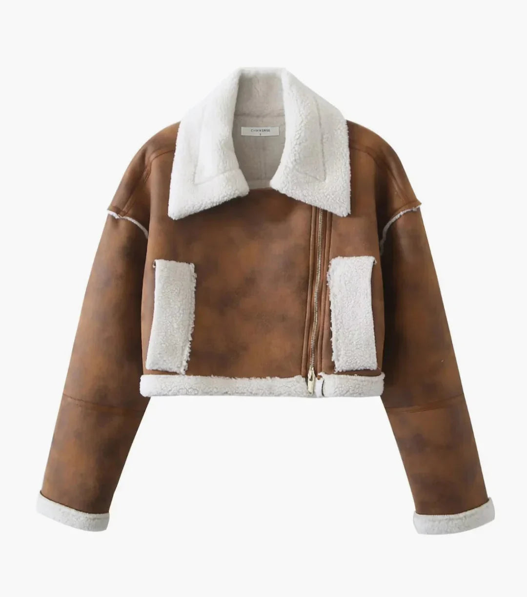 Chaqueta Marrón Luxe Con Collar Peludo Y Piel Blanca