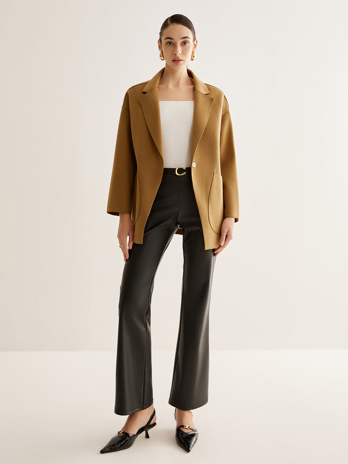 Chaqueta Oversized Con Solapa Clásica Casual Chic Moderna