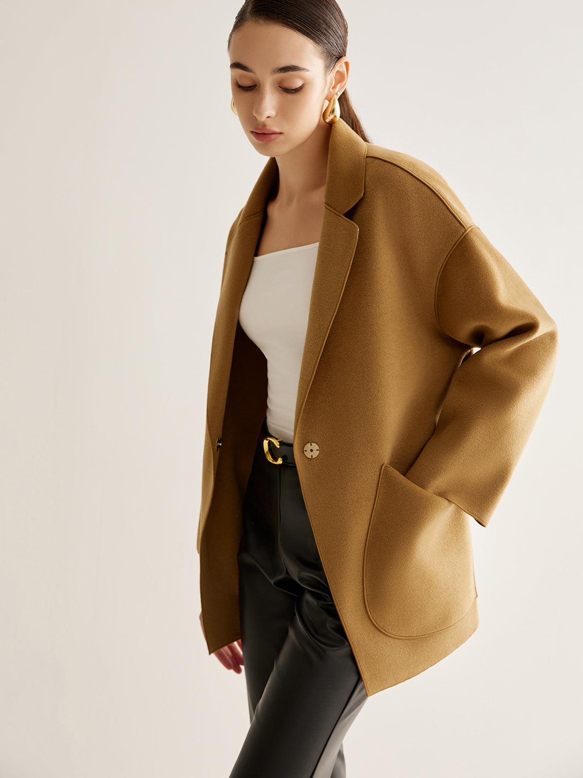 Chaqueta Oversized Con Solapa Clásica Casual Chic Moderna