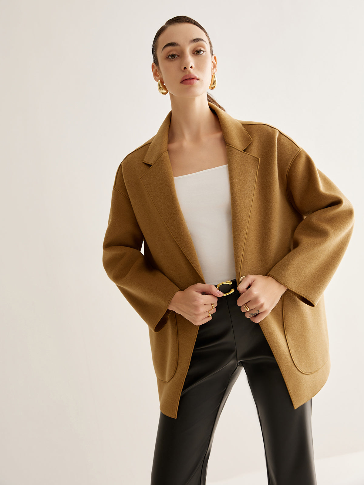 Chaqueta Oversized Con Solapa Clásica Casual Chic Moderna