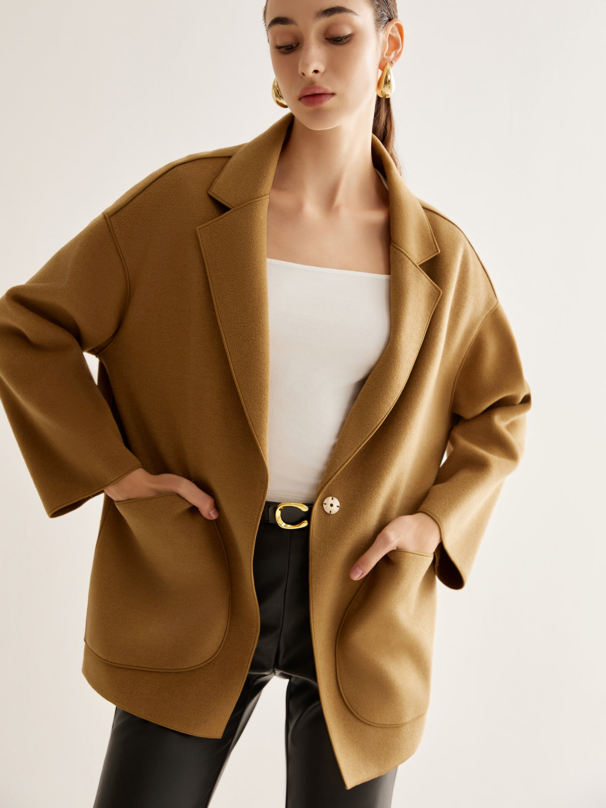 Chaqueta Oversized Con Solapa Clásica Casual Chic Moderna