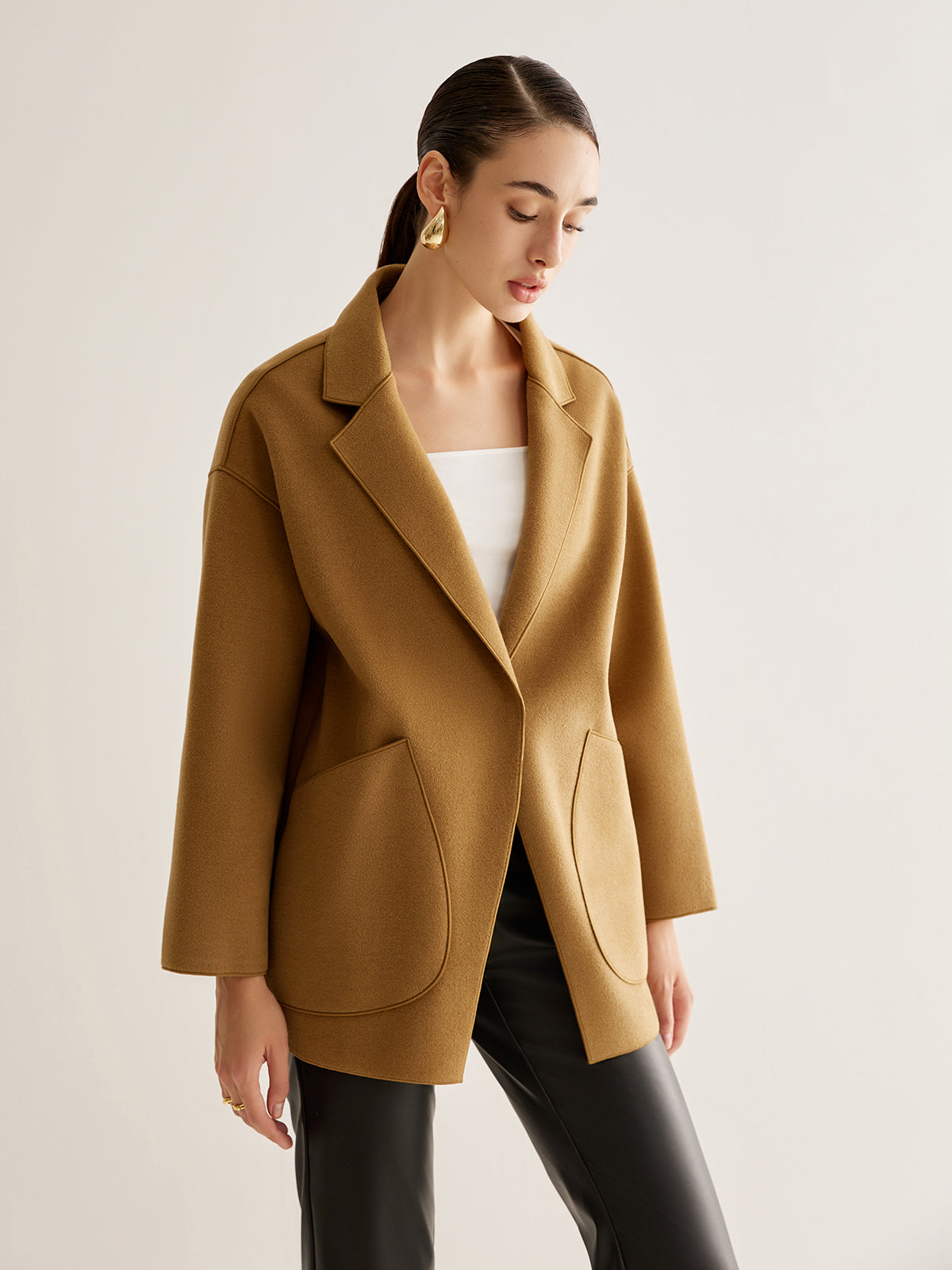 Chaqueta Oversized Con Solapa Clásica Casual Chic Moderna