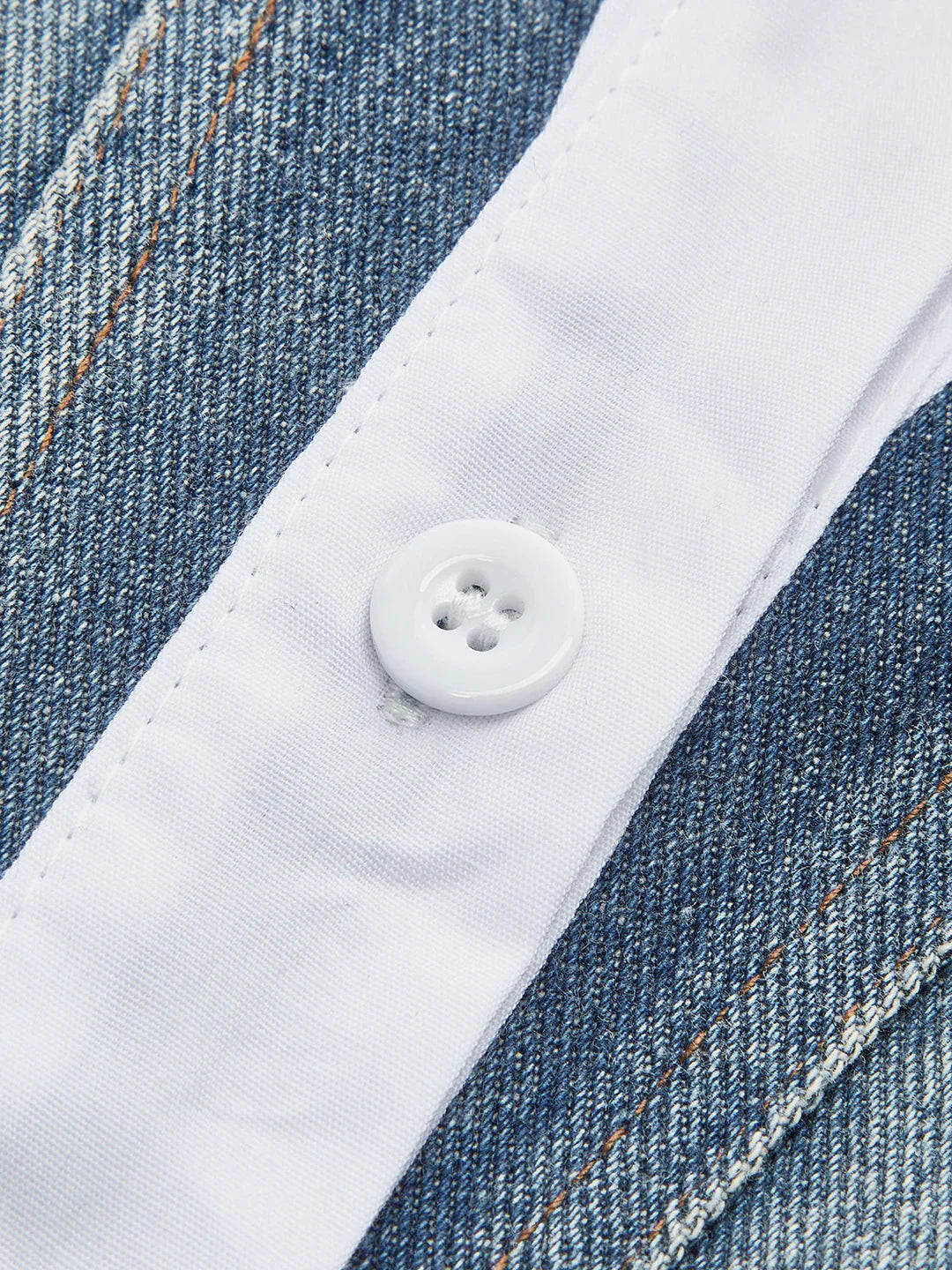 Blusa Corsé de Denim con Mangas Globo y Cuello Blanco