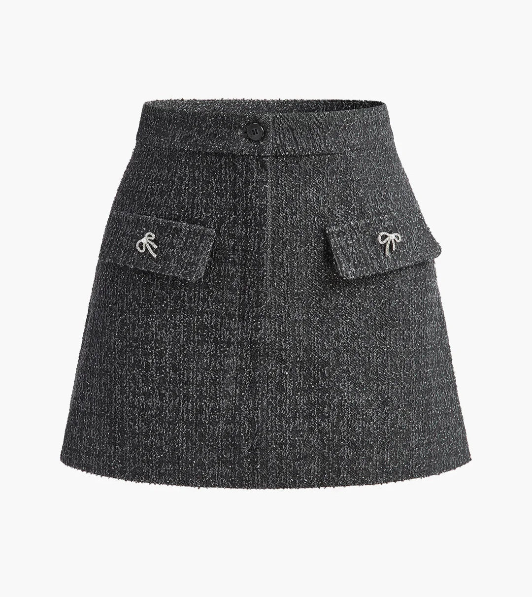 Falda Mini Brillante Con Bolsillos Tejido Tweed Texturizado