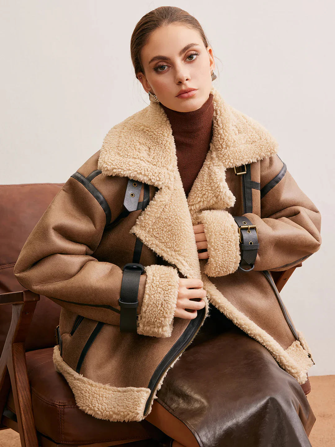 Chaqueta De Cuero Sintético Icono De Silueta Oversized