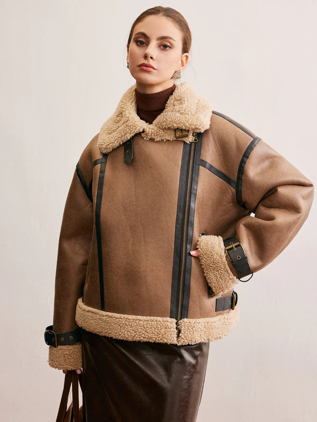 Chaqueta De Cuero Sintético Icono De Silueta Oversized