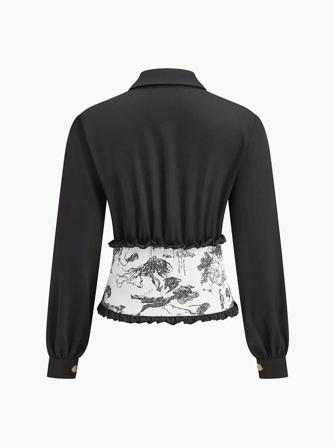 Blusa Elegante Con Plisado Estampado Pastoral Blanco Negro