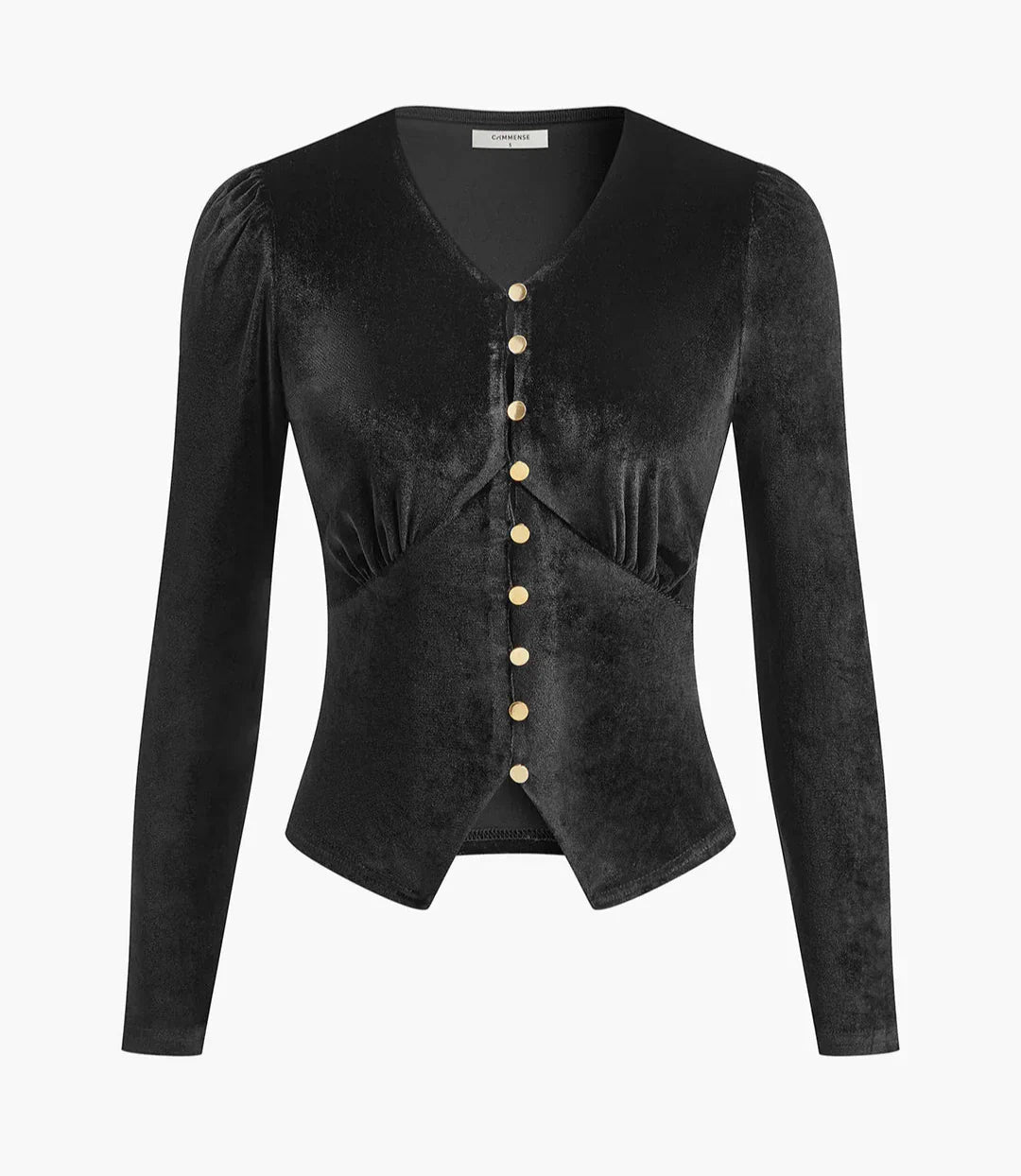 Blusa de Terciopelo Malva con Botones Dorados y Escote en V