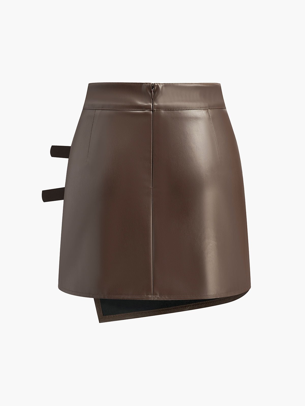 Falda Negra De Cuero PU Con Cinturón Y Tiro Alto Elegante