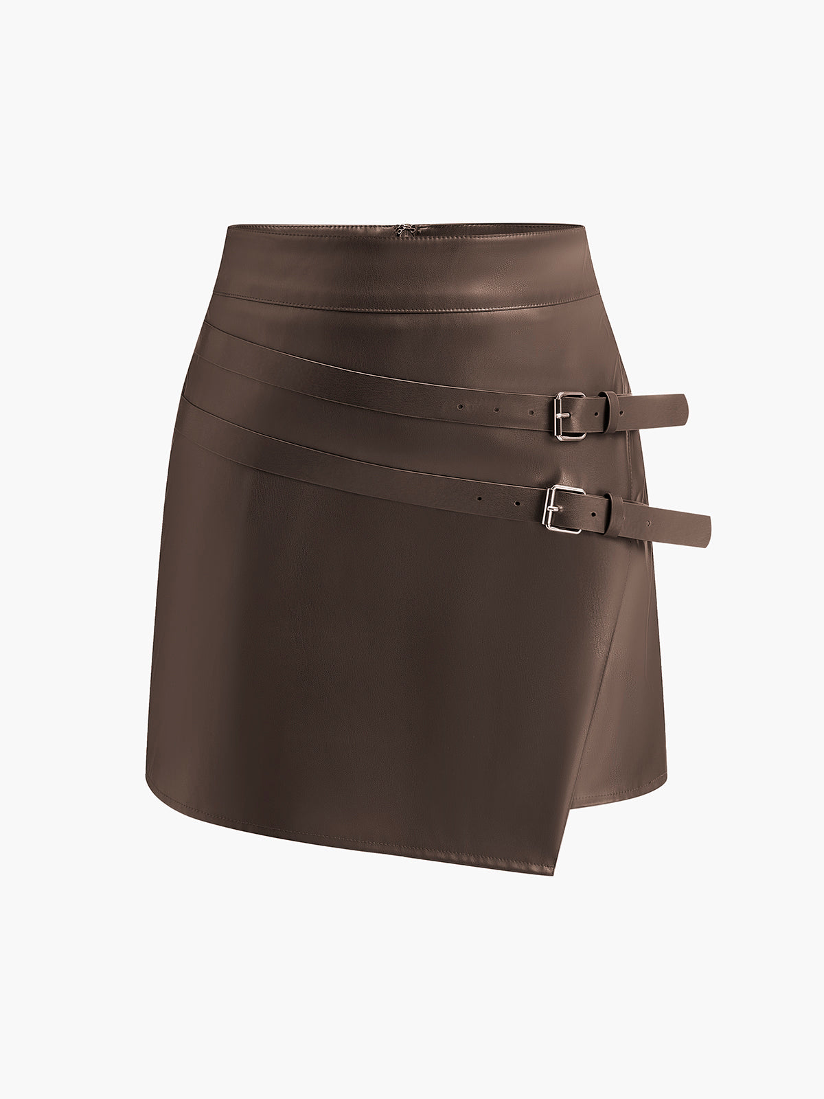 Falda Negra De Cuero PU Con Cinturón Y Tiro Alto Elegante